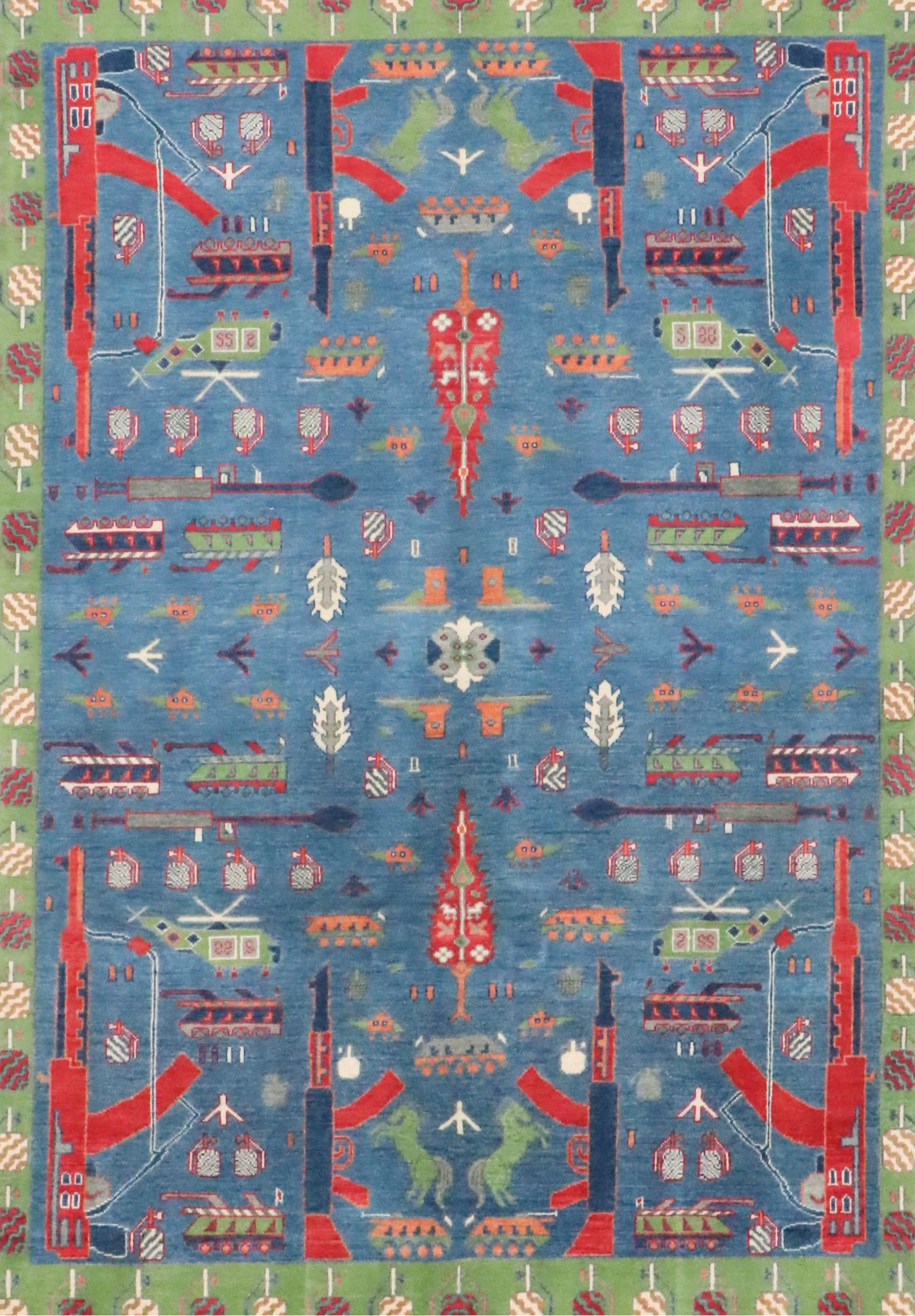 6'1 x 8'11 Hand-Knotted Pakistani Pictorial War Area Rug