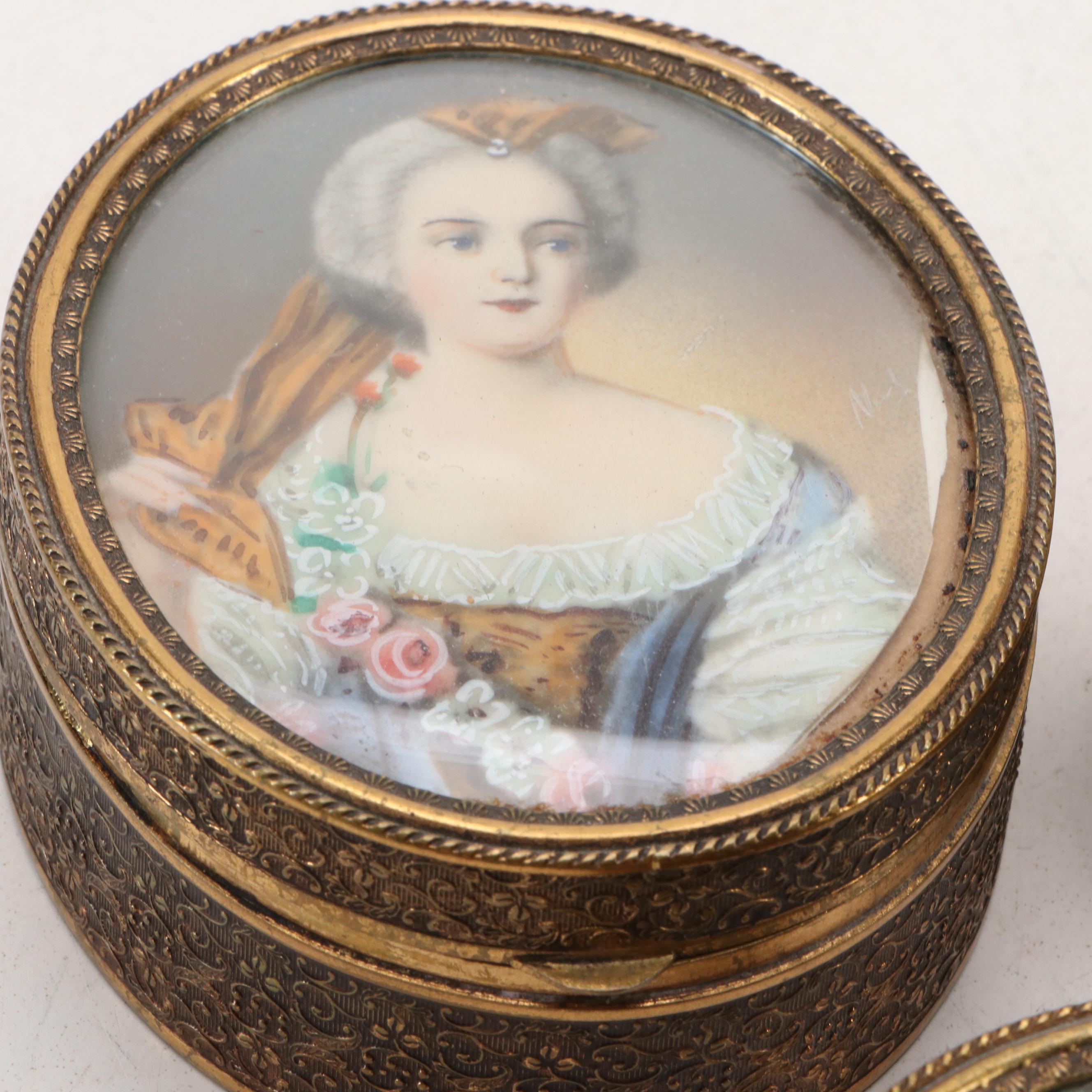 French Style Miniature Portrait Gilt Metal Jewelry Boxes