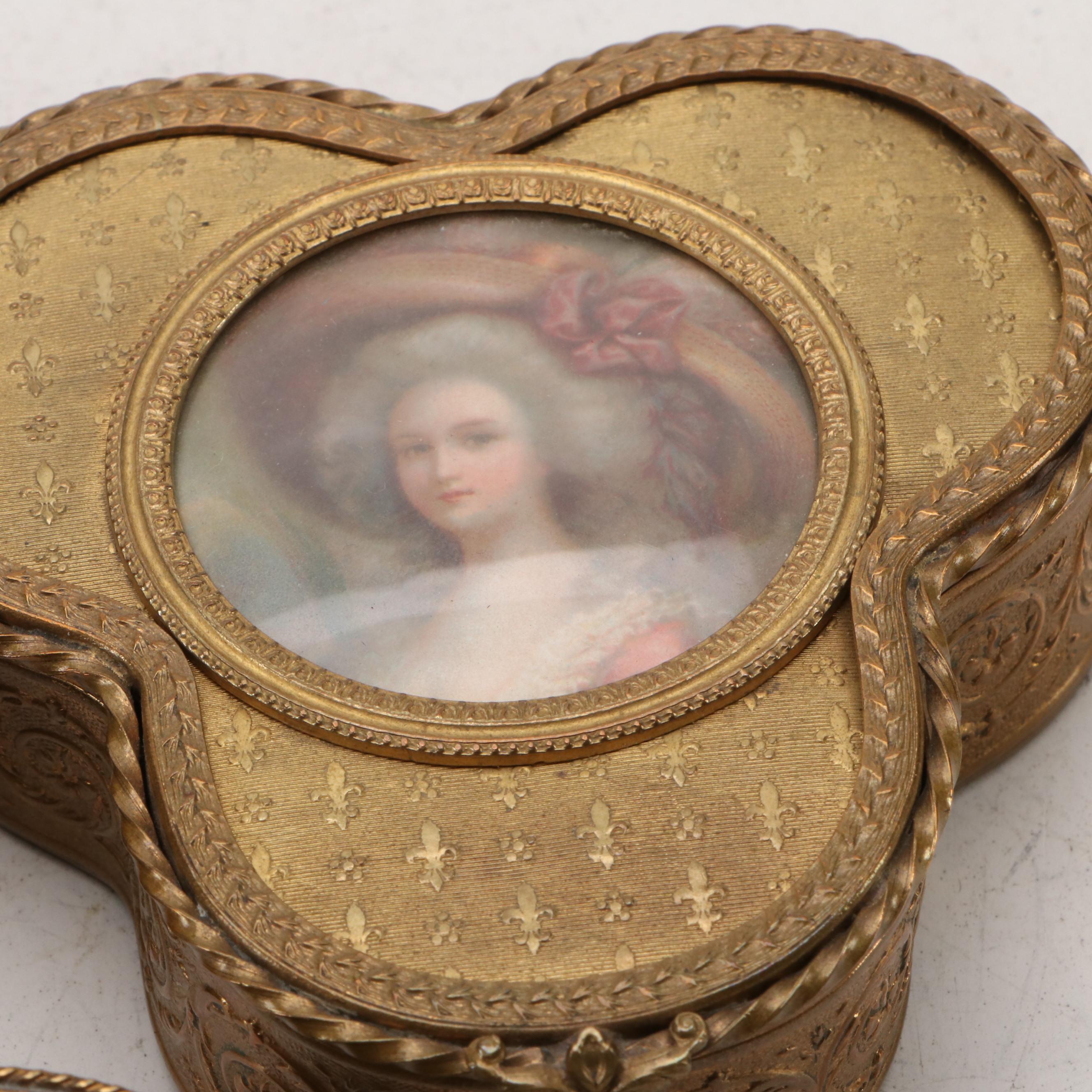 French Style Miniature Portrait Gilt Metal Jewelry Boxes