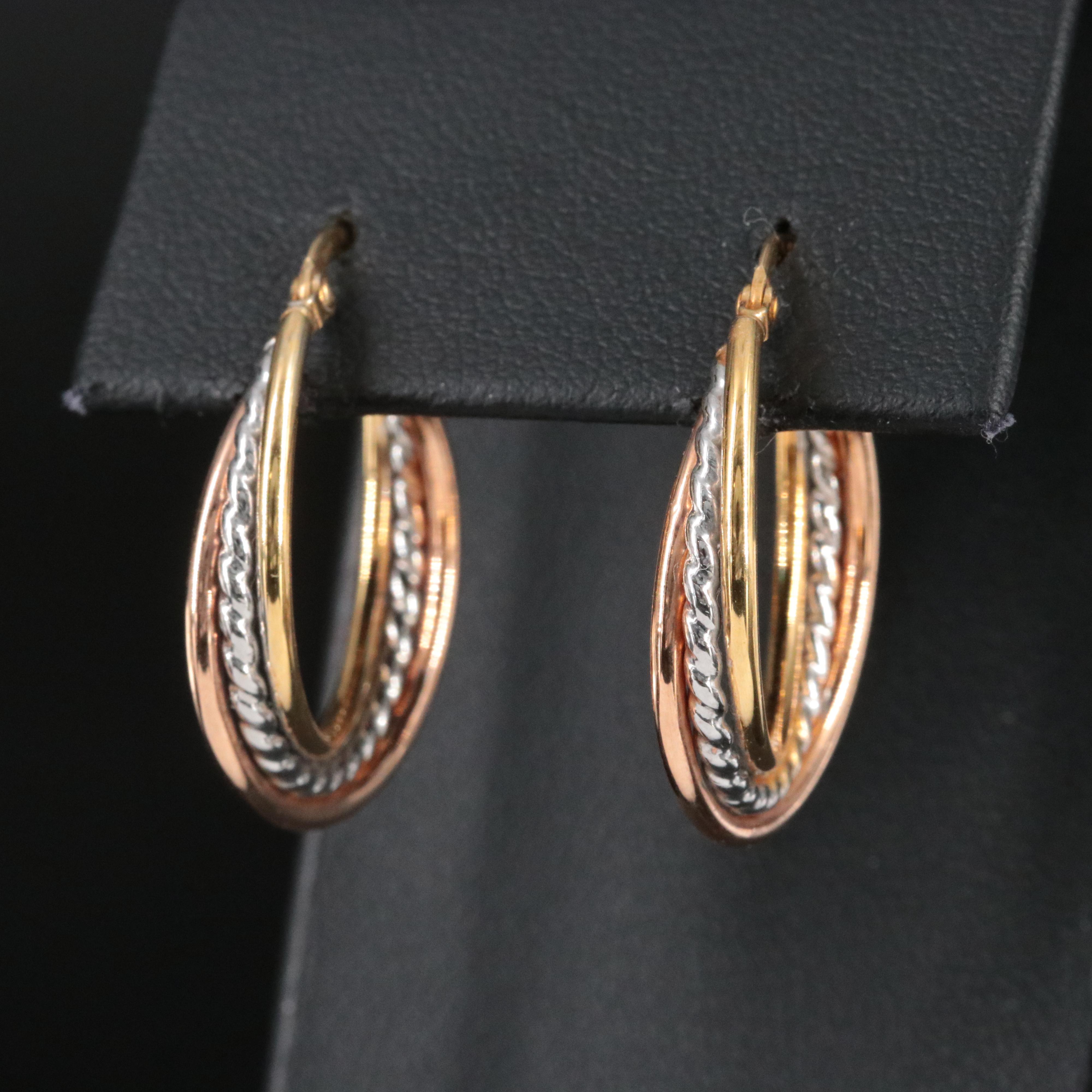 Italian 14K Tri-Color Twist Hoops