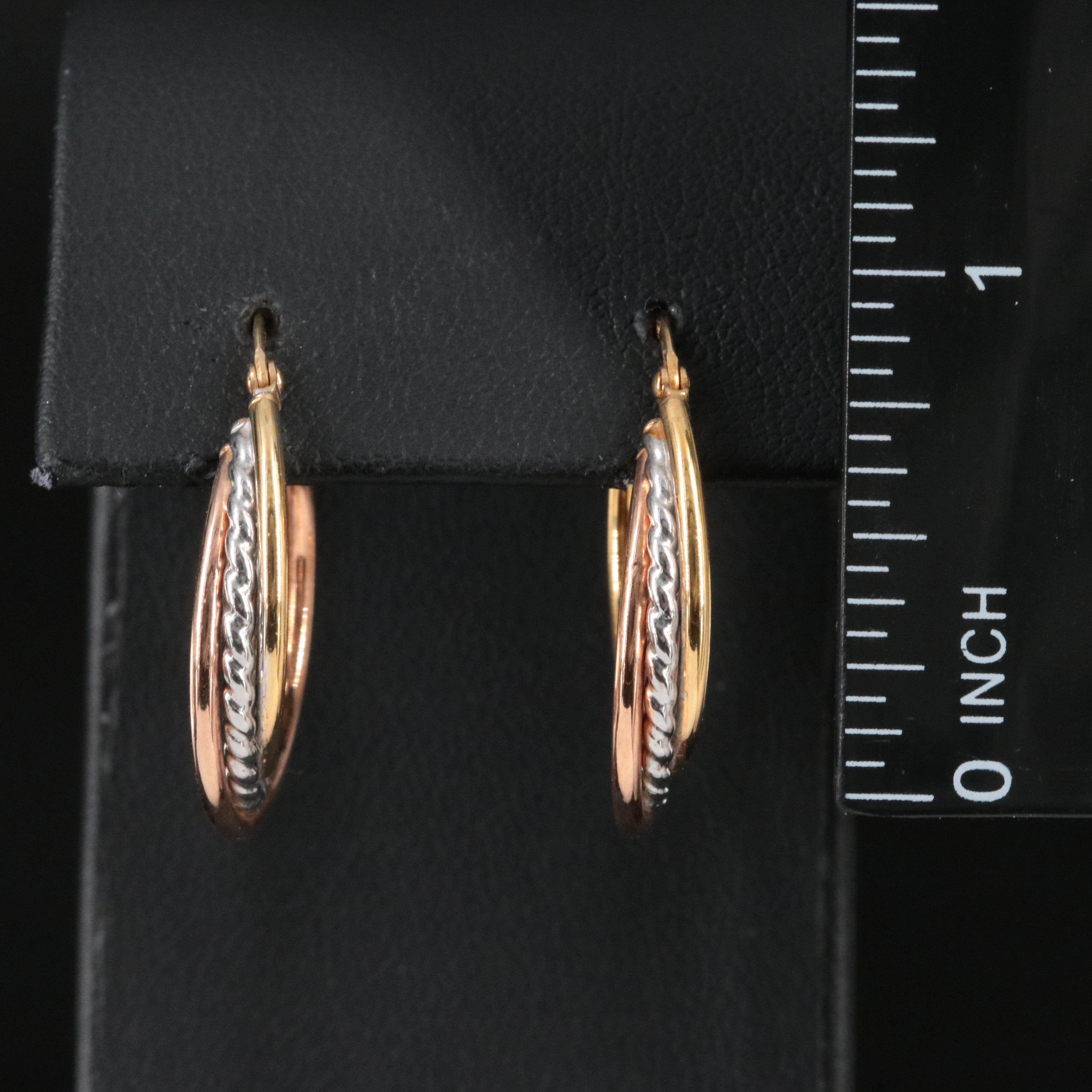 Italian 14K Tri-Color Twist Hoops