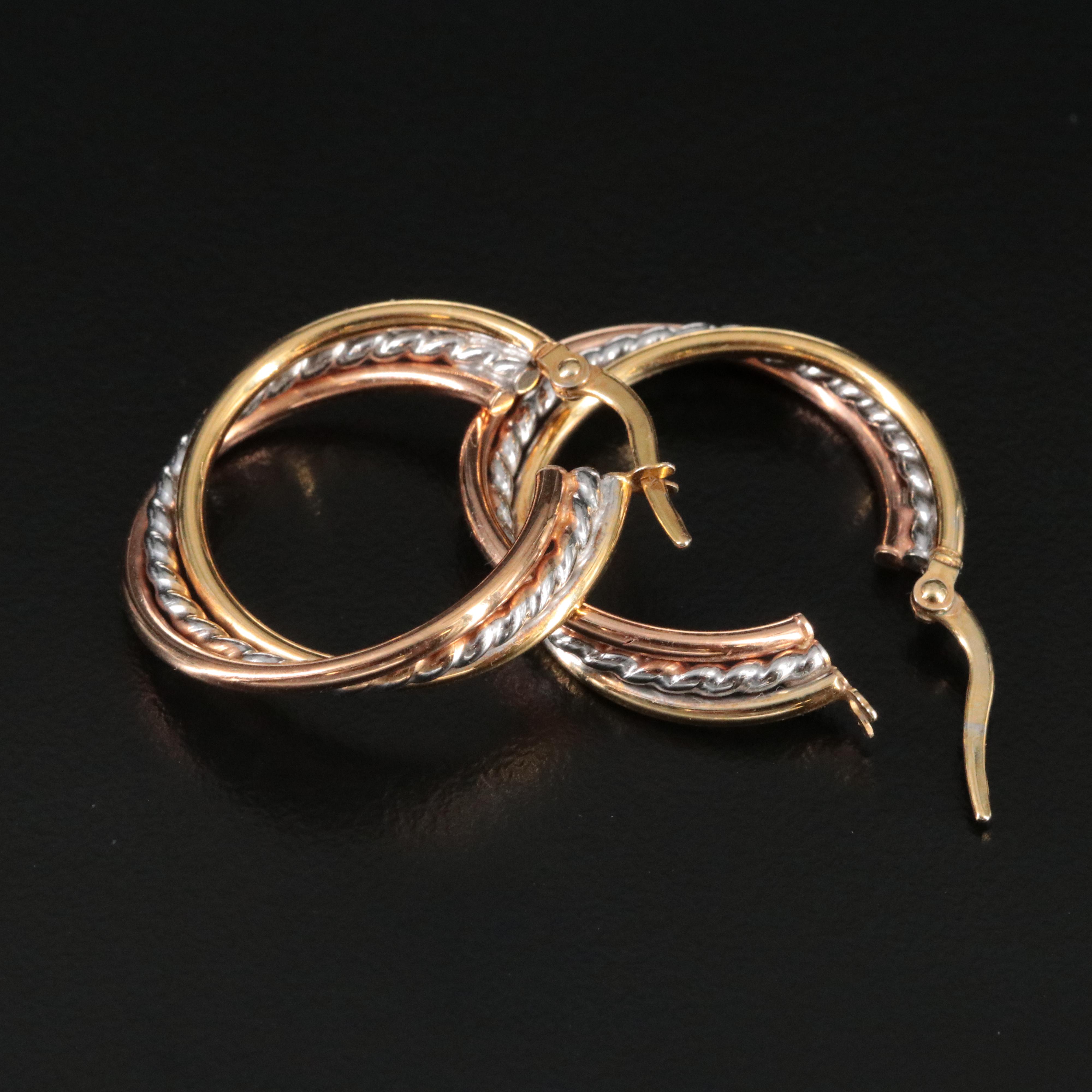 Italian 14K Tri-Color Twist Hoops