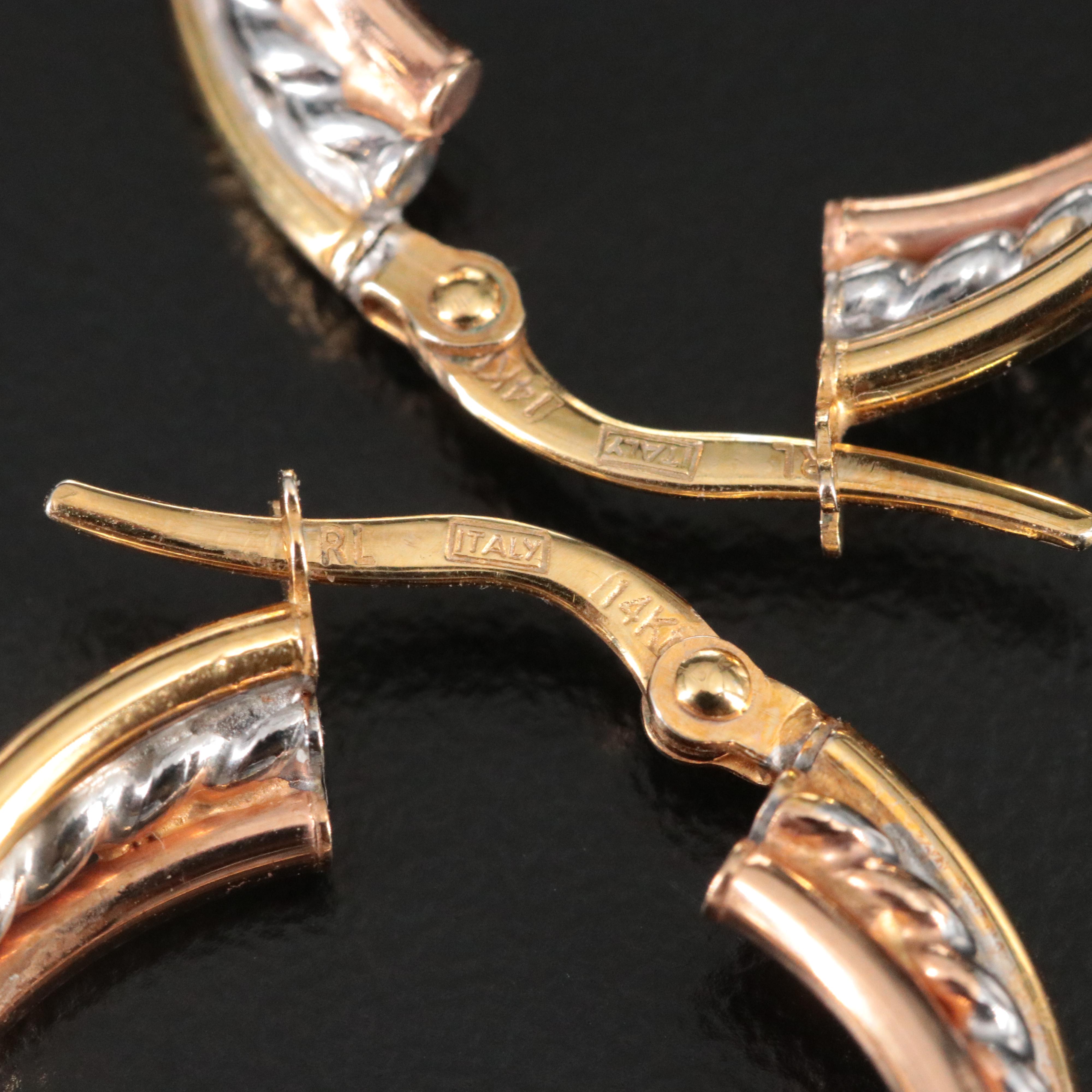 Italian 14K Tri-Color Twist Hoops