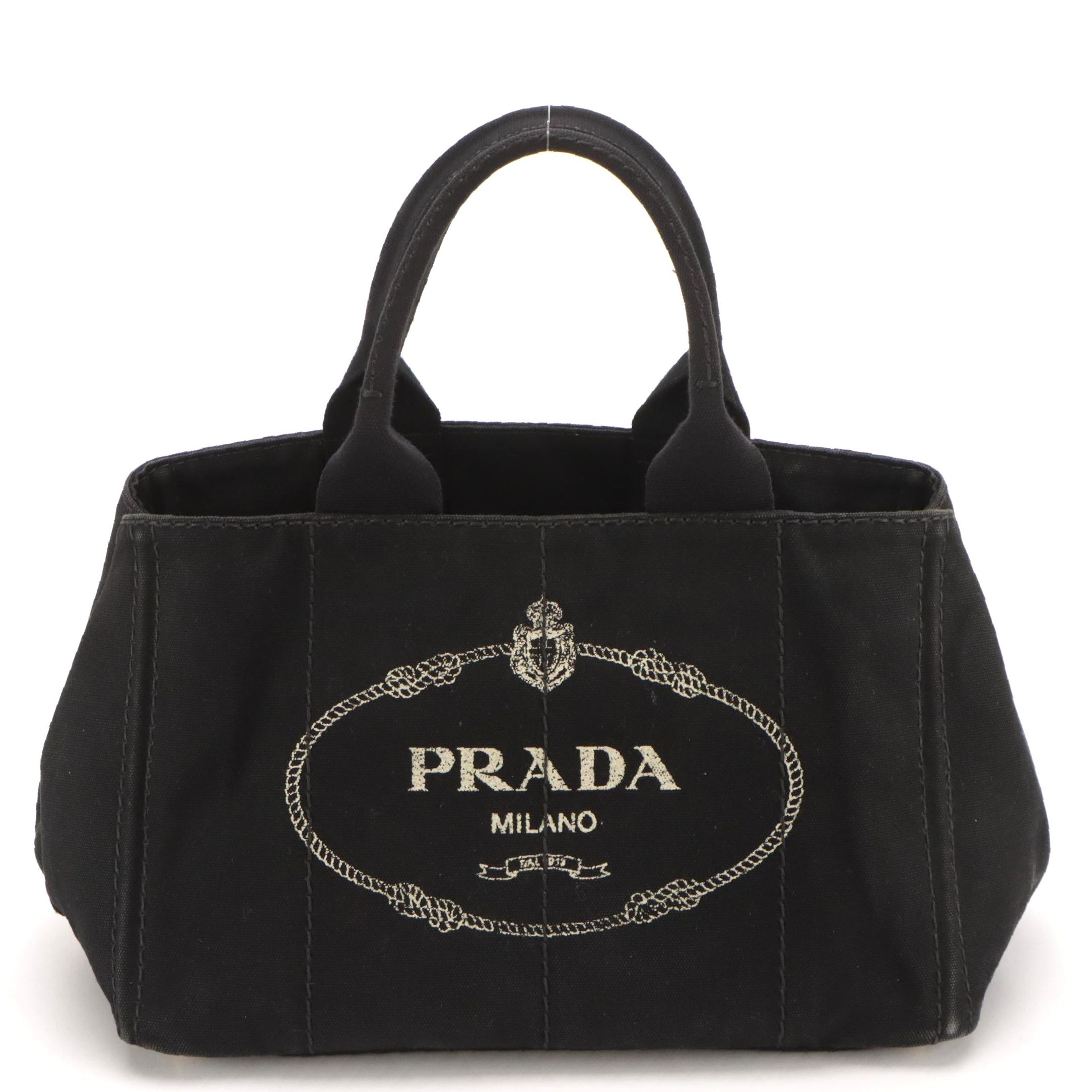 Prada Canapa Logo Top Handle Tote in Black Cotton Canvas