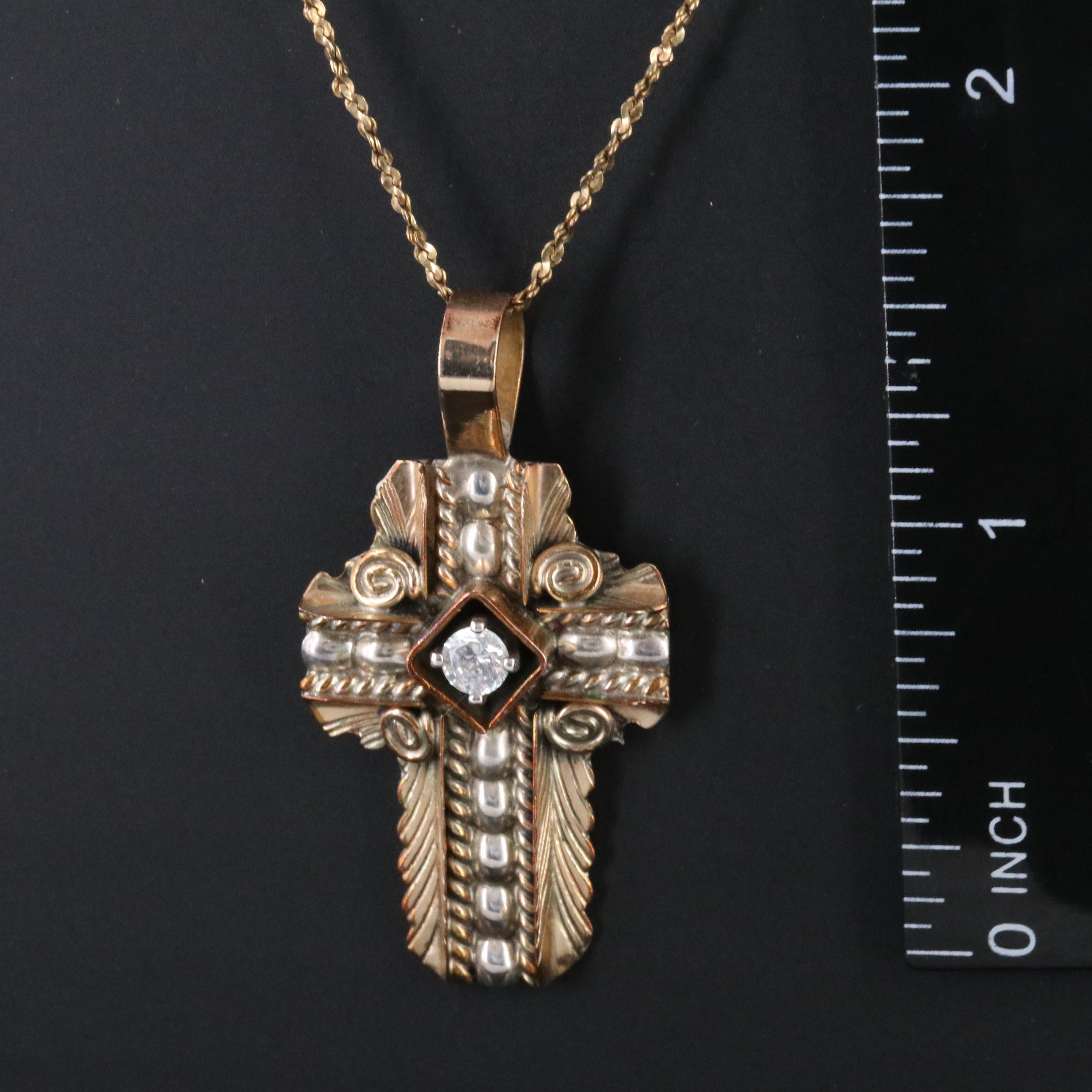 Sterling Signed CZ Cross Pendant Necklace