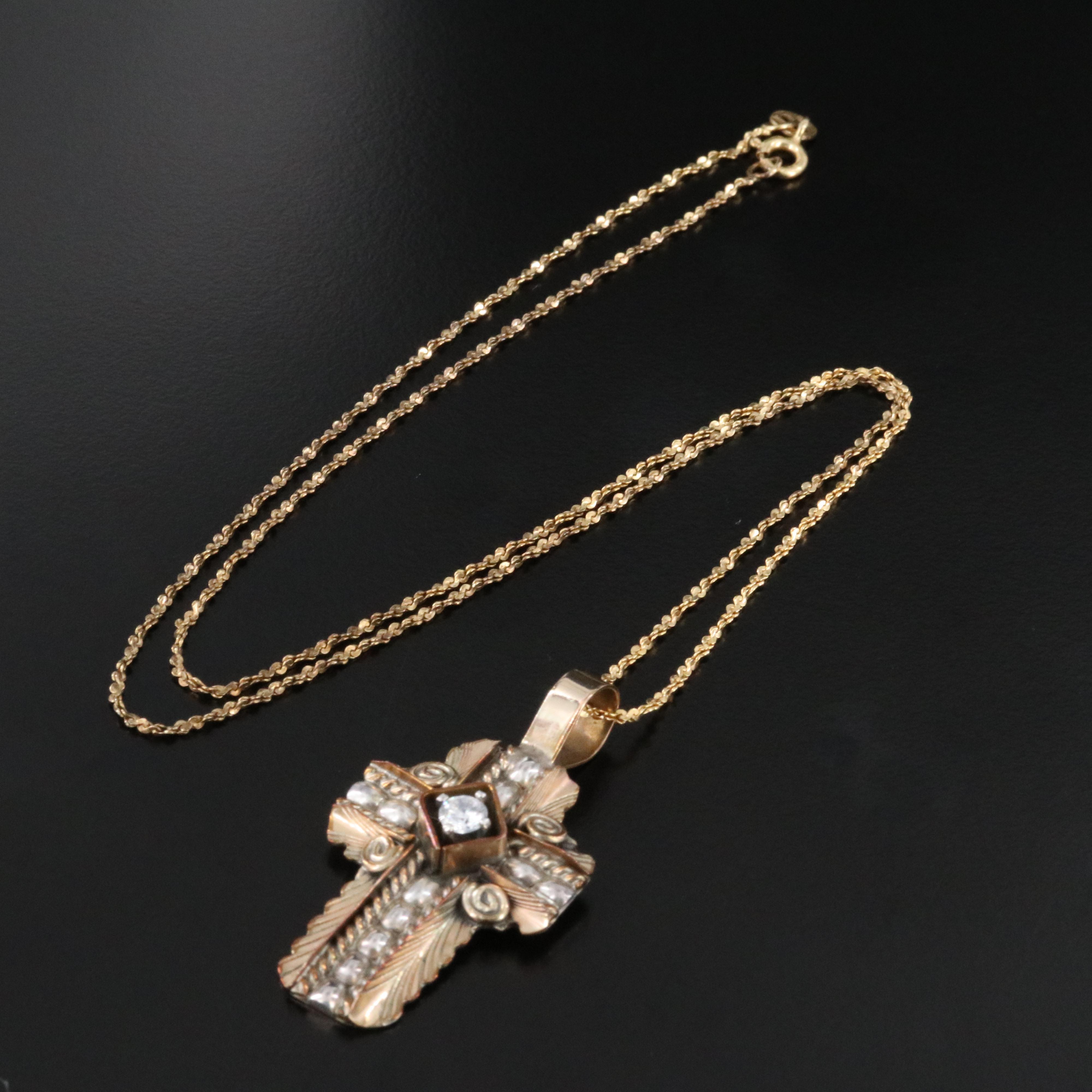 Sterling Signed CZ Cross Pendant Necklace