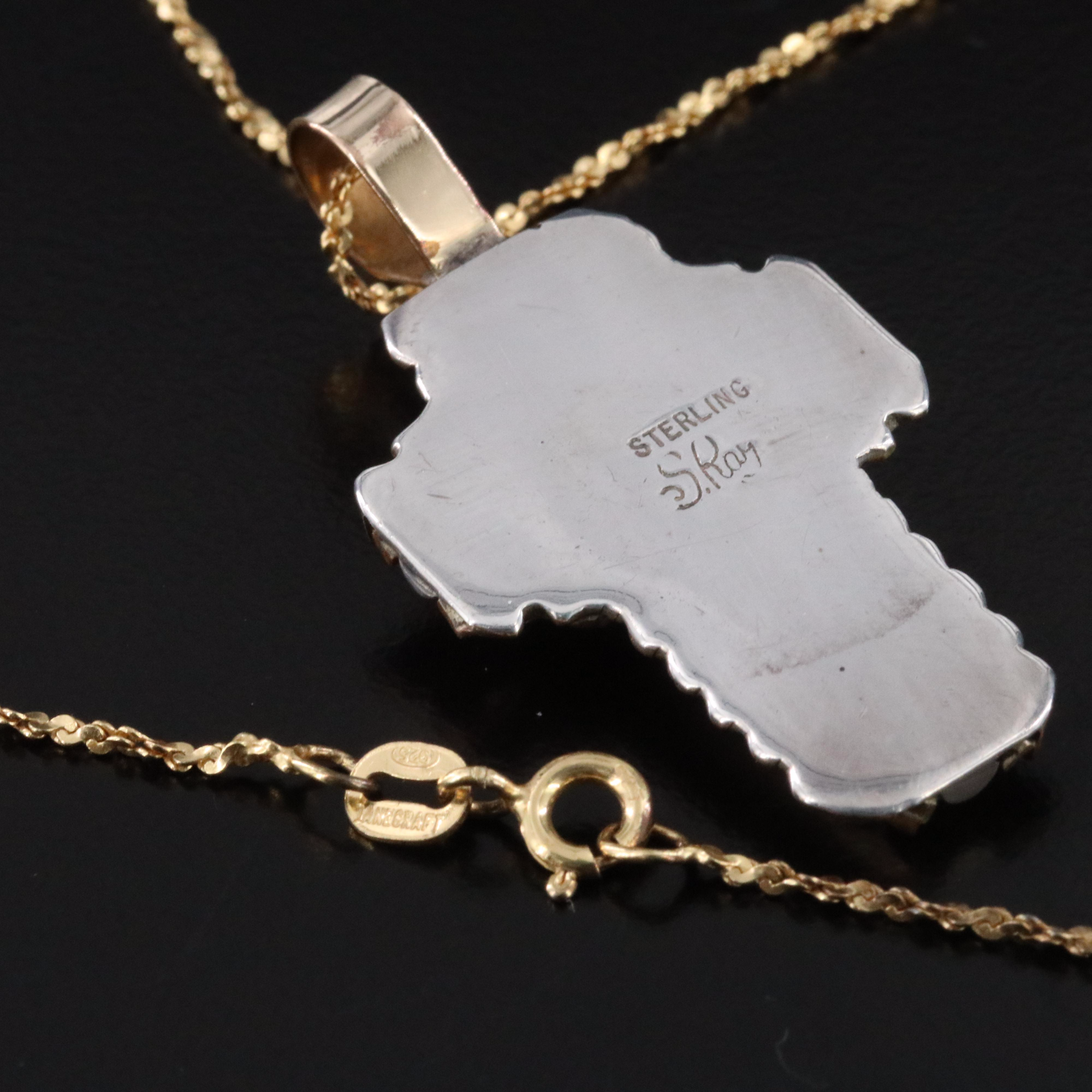 Sterling Signed CZ Cross Pendant Necklace