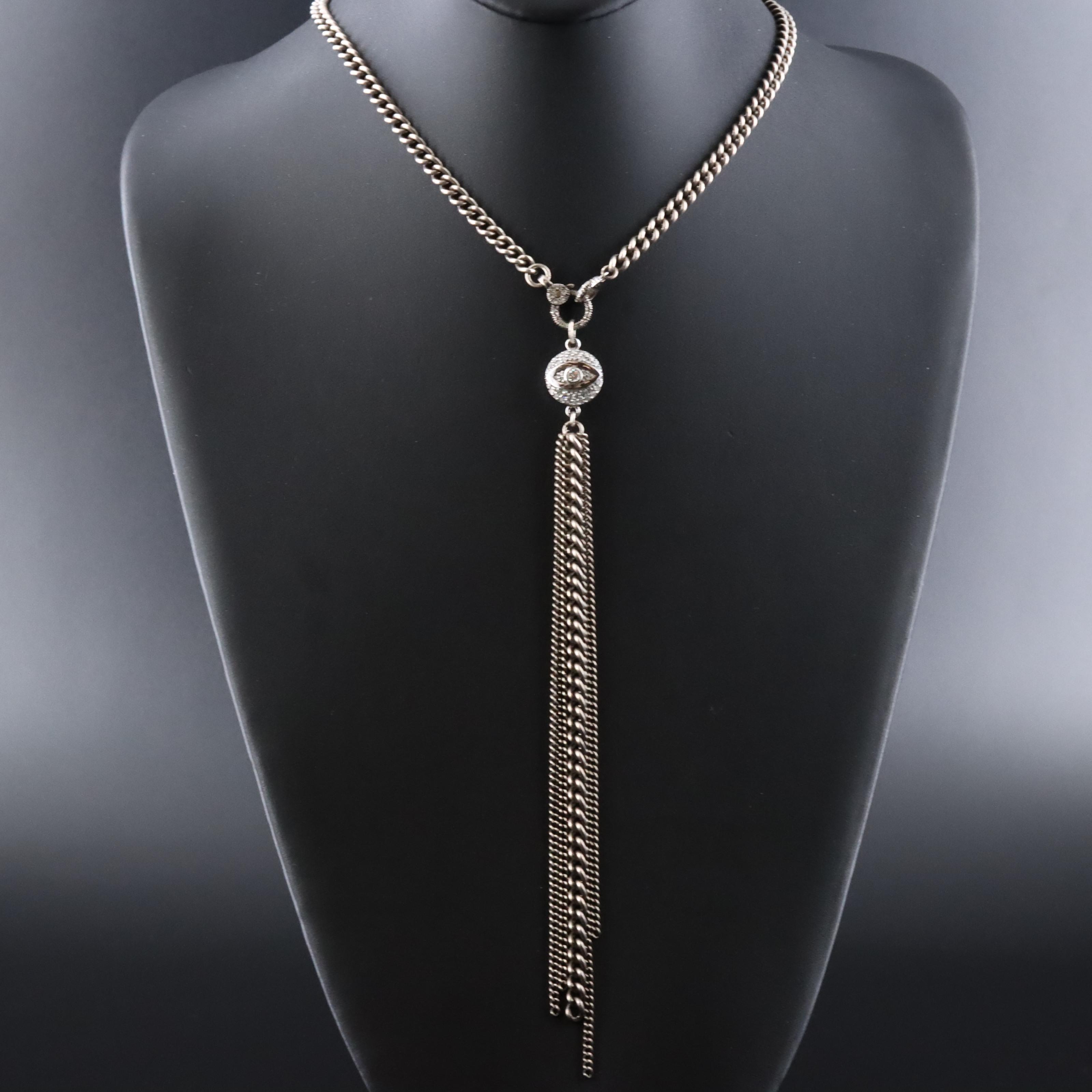 Sheryl Lowe Sterling Diamond Evil Eye Tassel Necklace