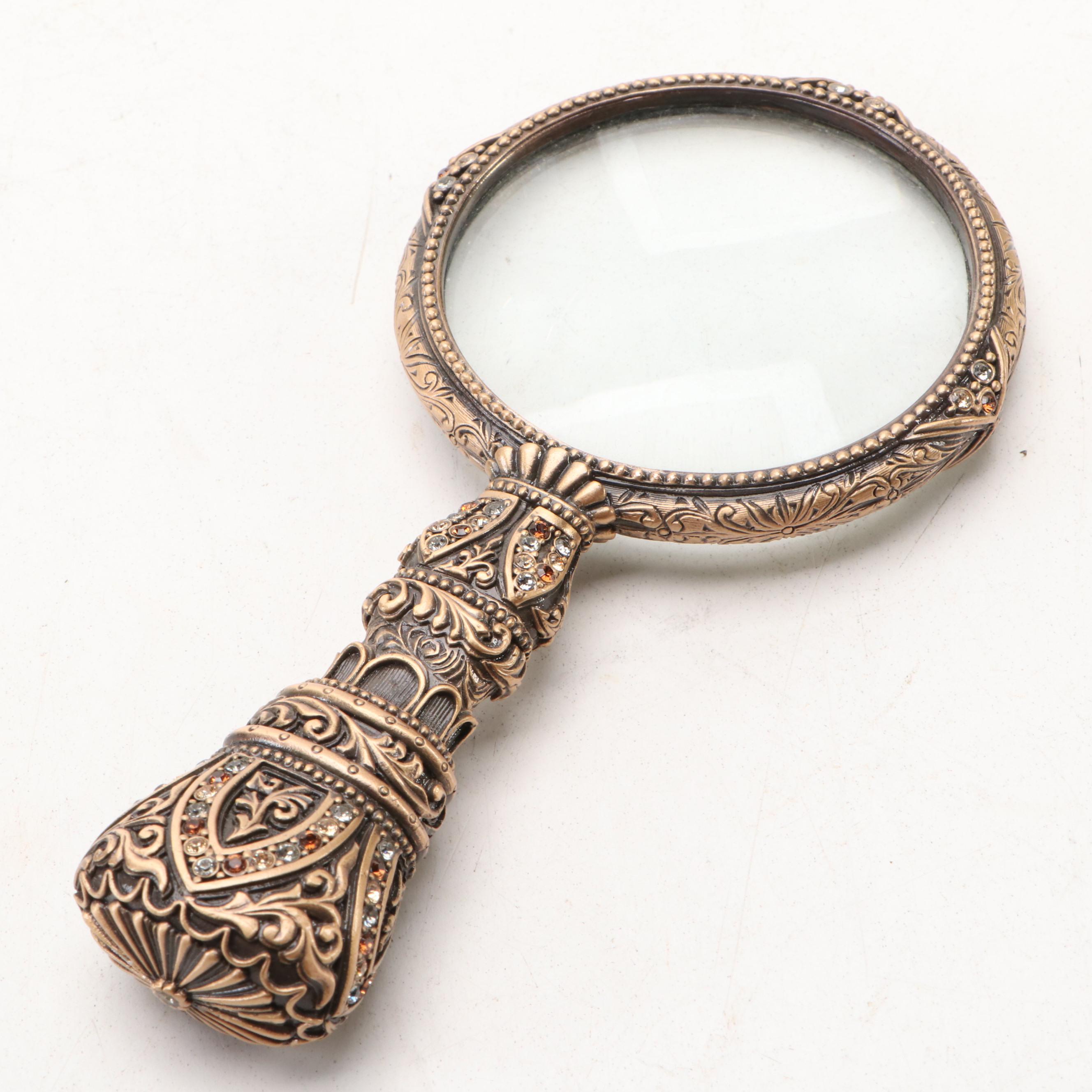 Jay Strongwater Embellished Brass Picture Frame, Box and Magnifying Glass