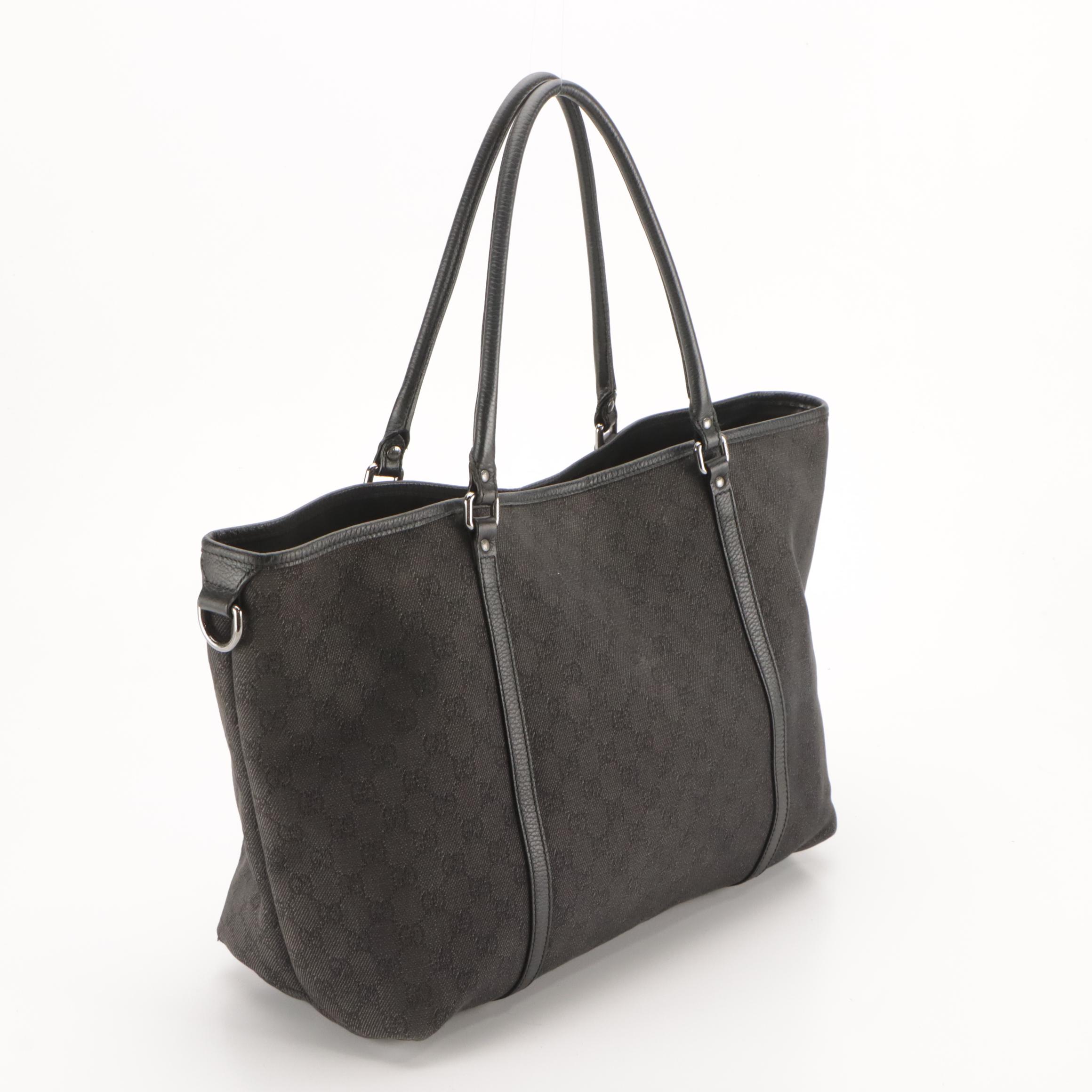 Gucci Black GG Jacquard Canvas and Leather Tote