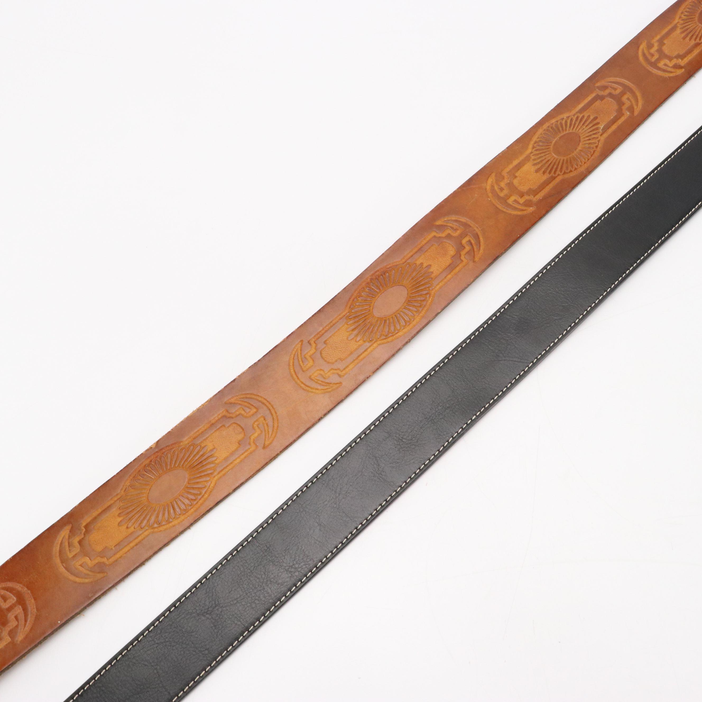 Tooled Leather and Leather/Bonded Leather Belts with Other Trophy Belt Buckle