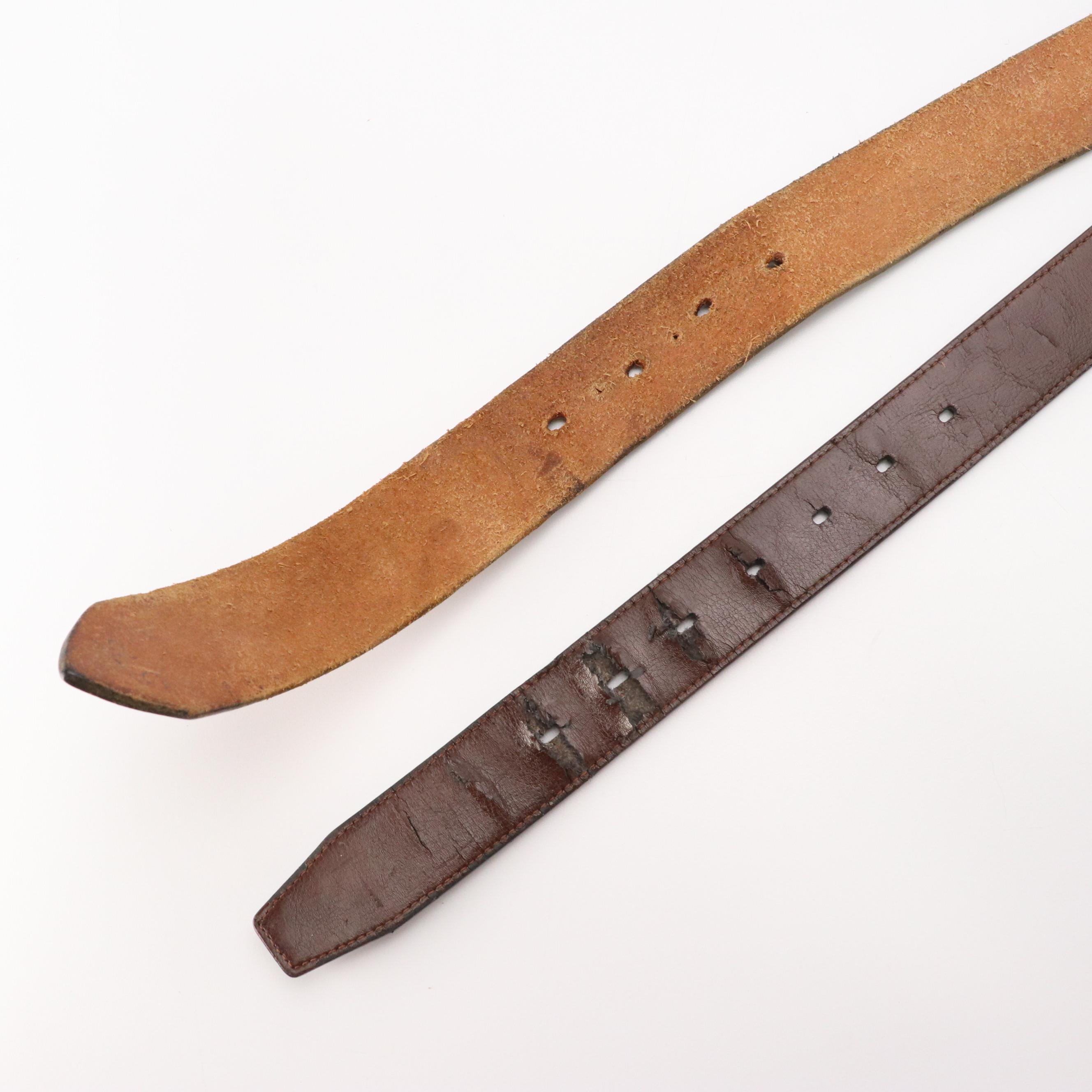 Tooled Leather and Leather/Bonded Leather Belts with Other Trophy Belt Buckle