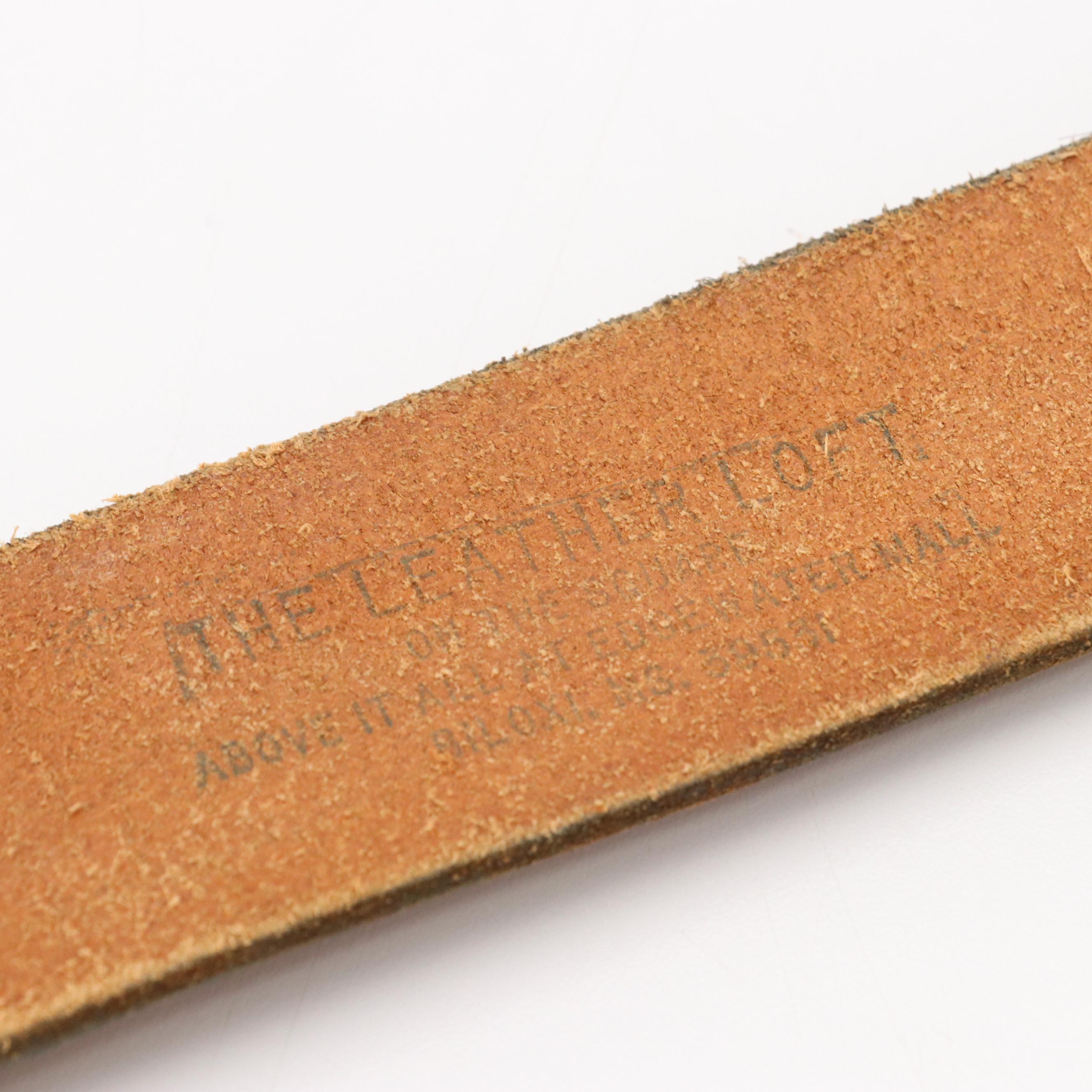 Tooled Leather and Leather/Bonded Leather Belts with Other Trophy Belt Buckle