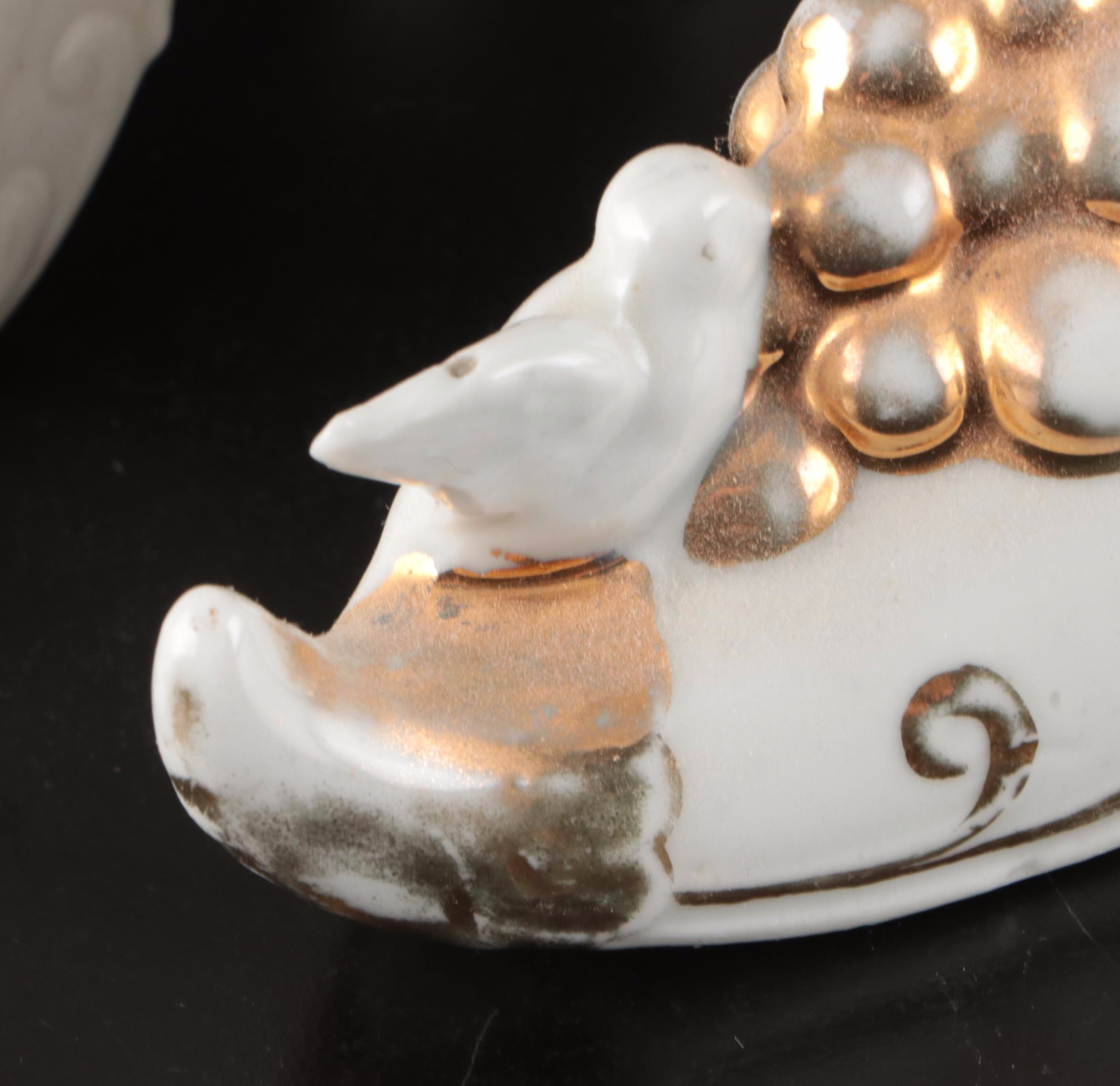 Victorian Style Gilt Accented Porcelain Shoe Vases, Early to Mid-20th Century