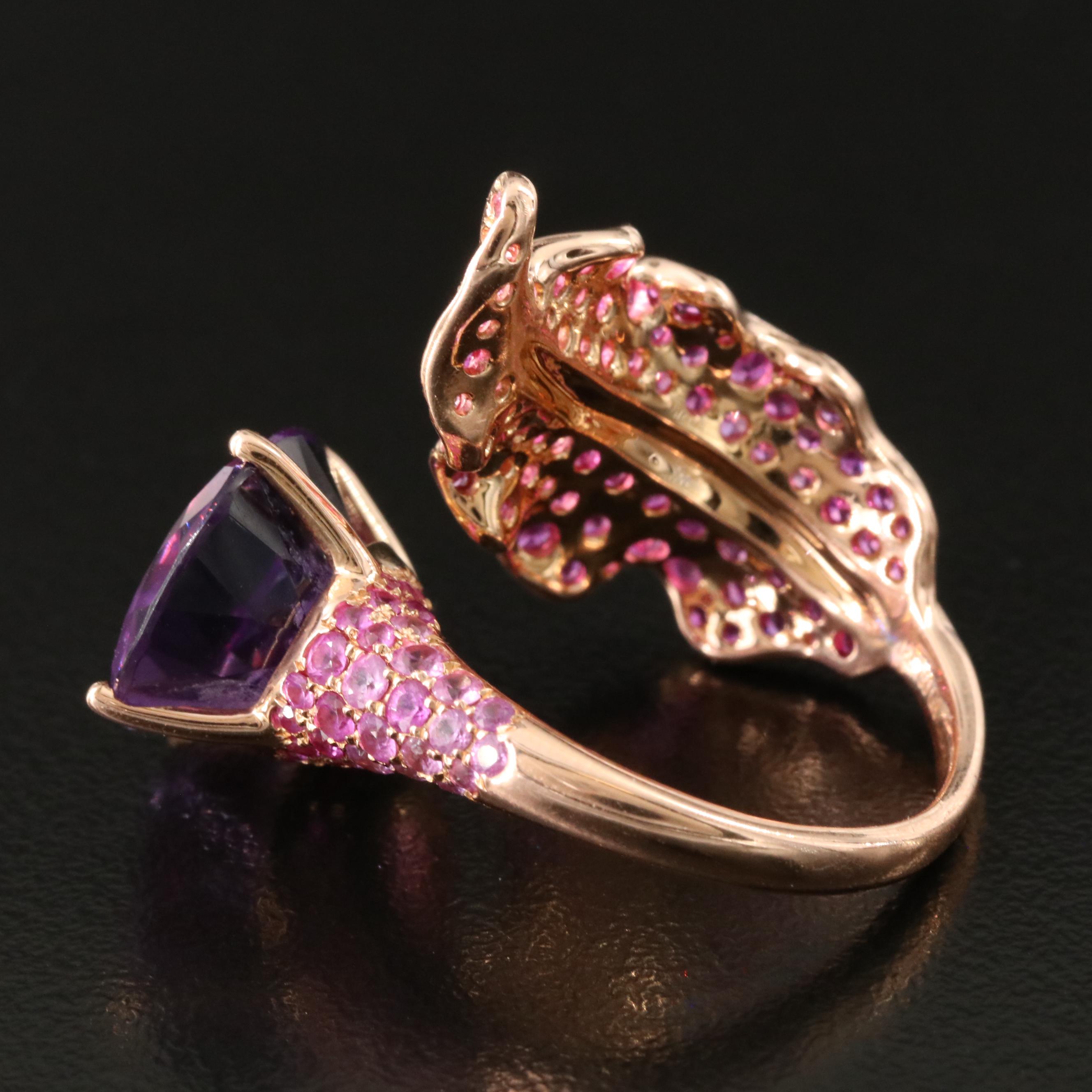 18K Rose Gold 9.60 CT Amethyst, Pink Sapphire and Diamond Bypass Ring