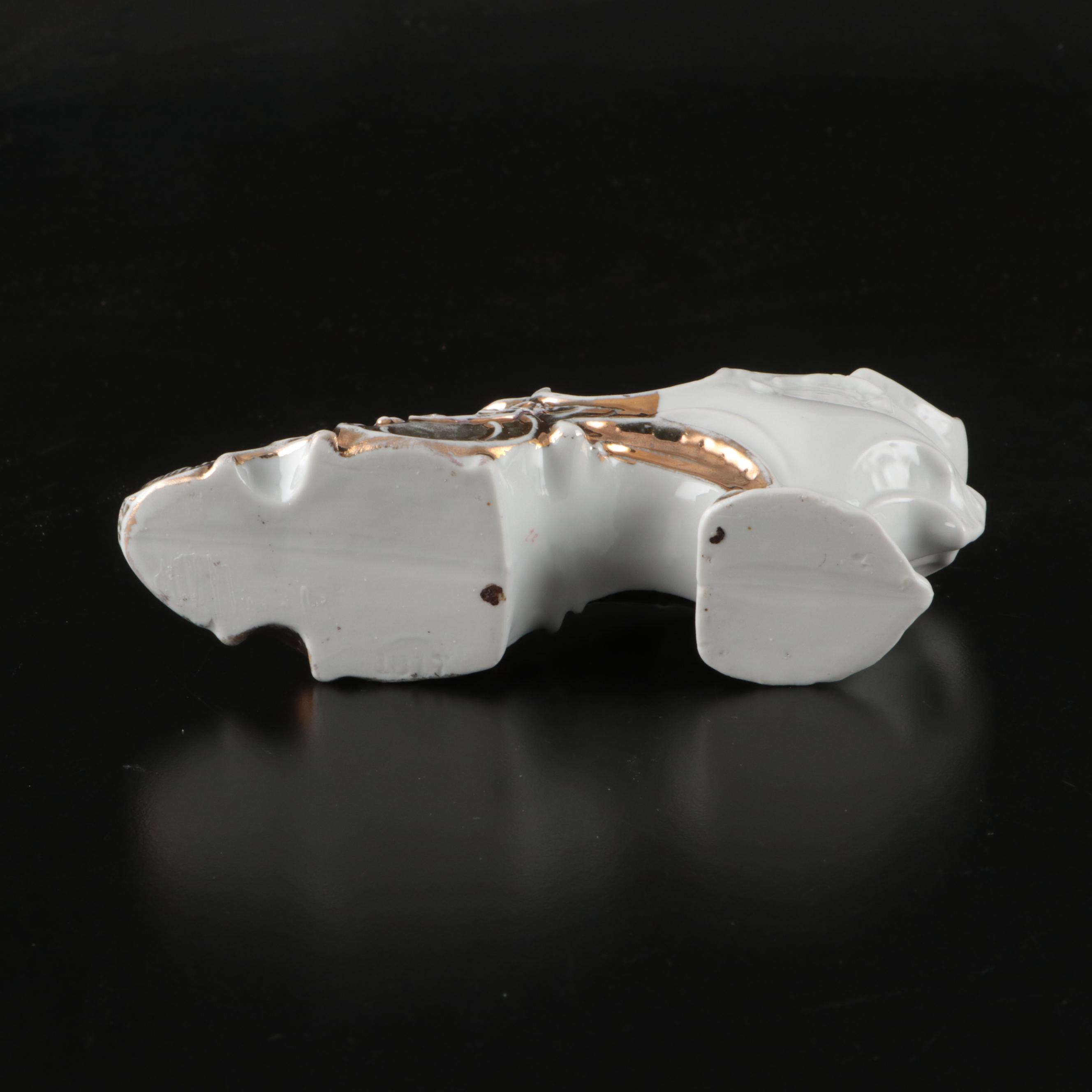 Victorian Style Gilt Accented Porcelain Shoe Vases, Early to Mid-20th Century