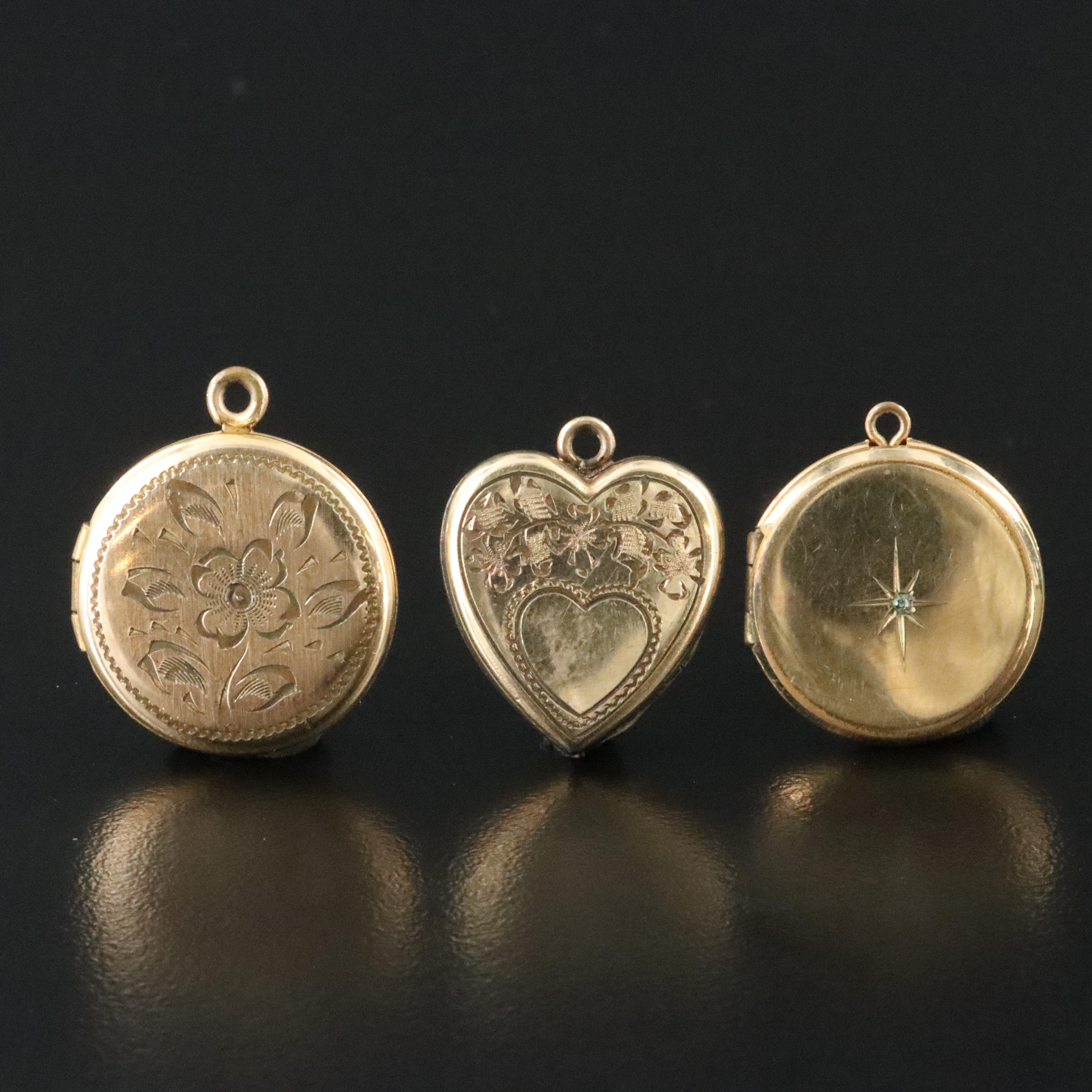 Vintage Gold-Filled Photo Lockets Including H.F. Barrows Co. and Diamond