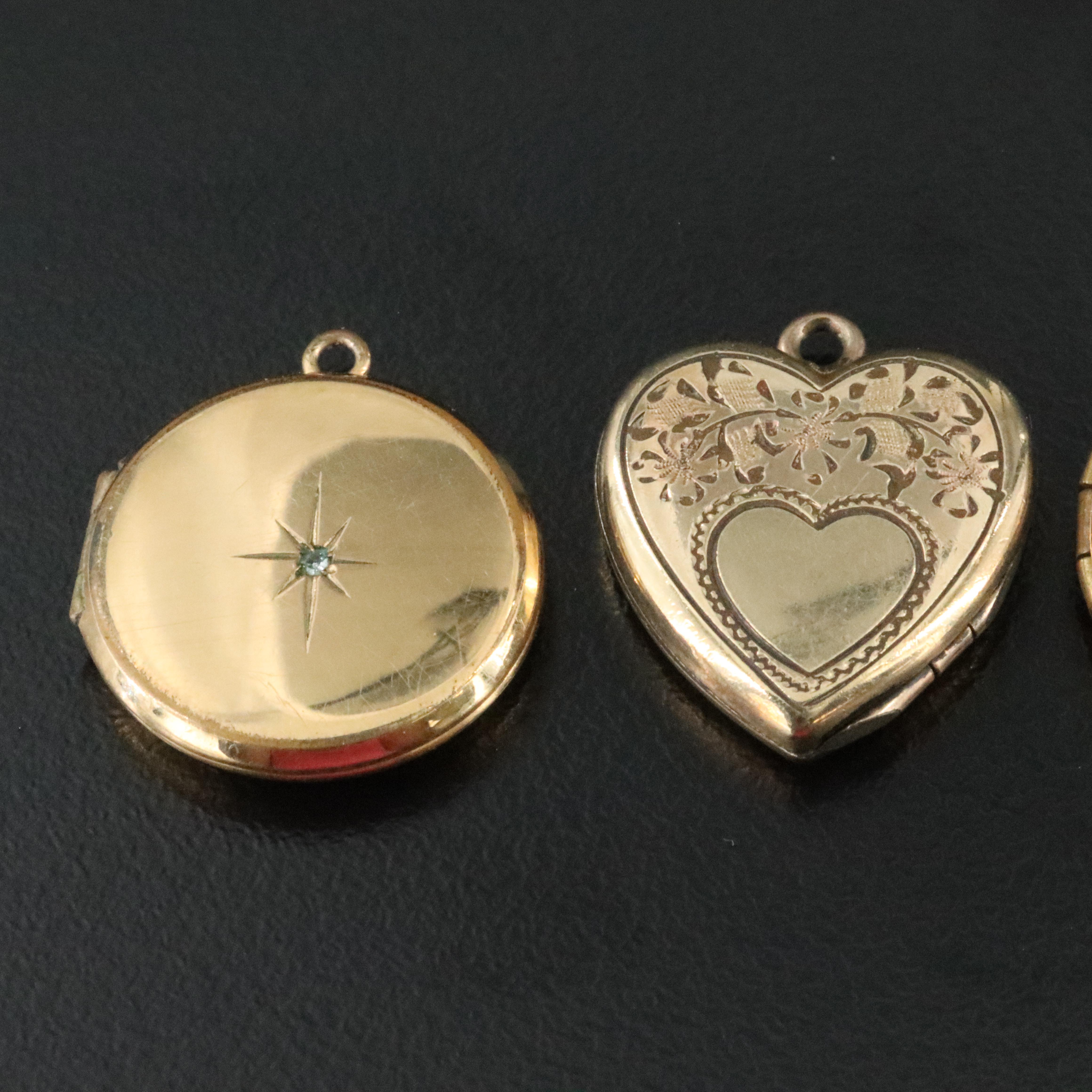 Vintage Gold-Filled Photo Lockets Including H.F. Barrows Co. and Diamond