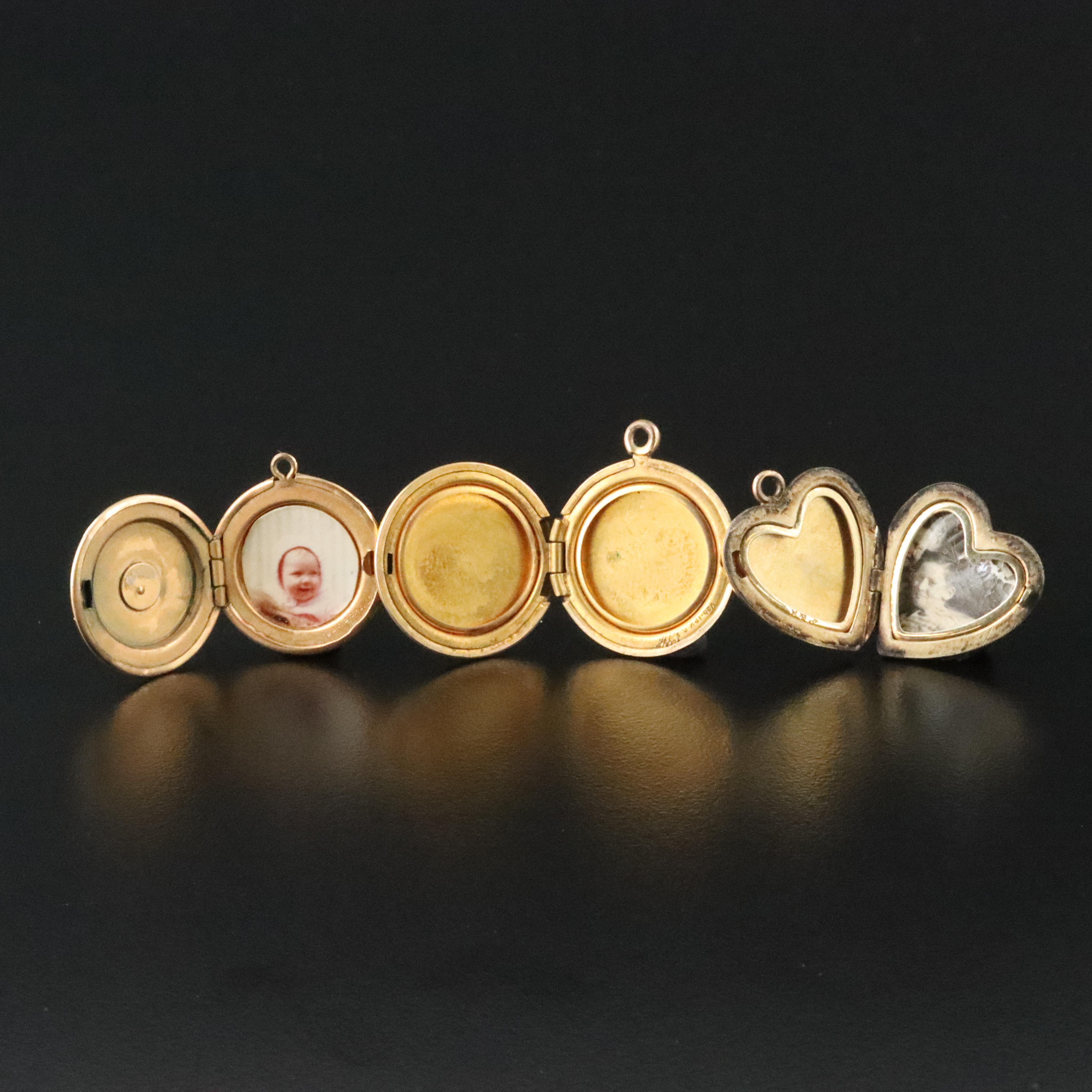 Vintage Gold-Filled Photo Lockets Including H.F. Barrows Co. and Diamond