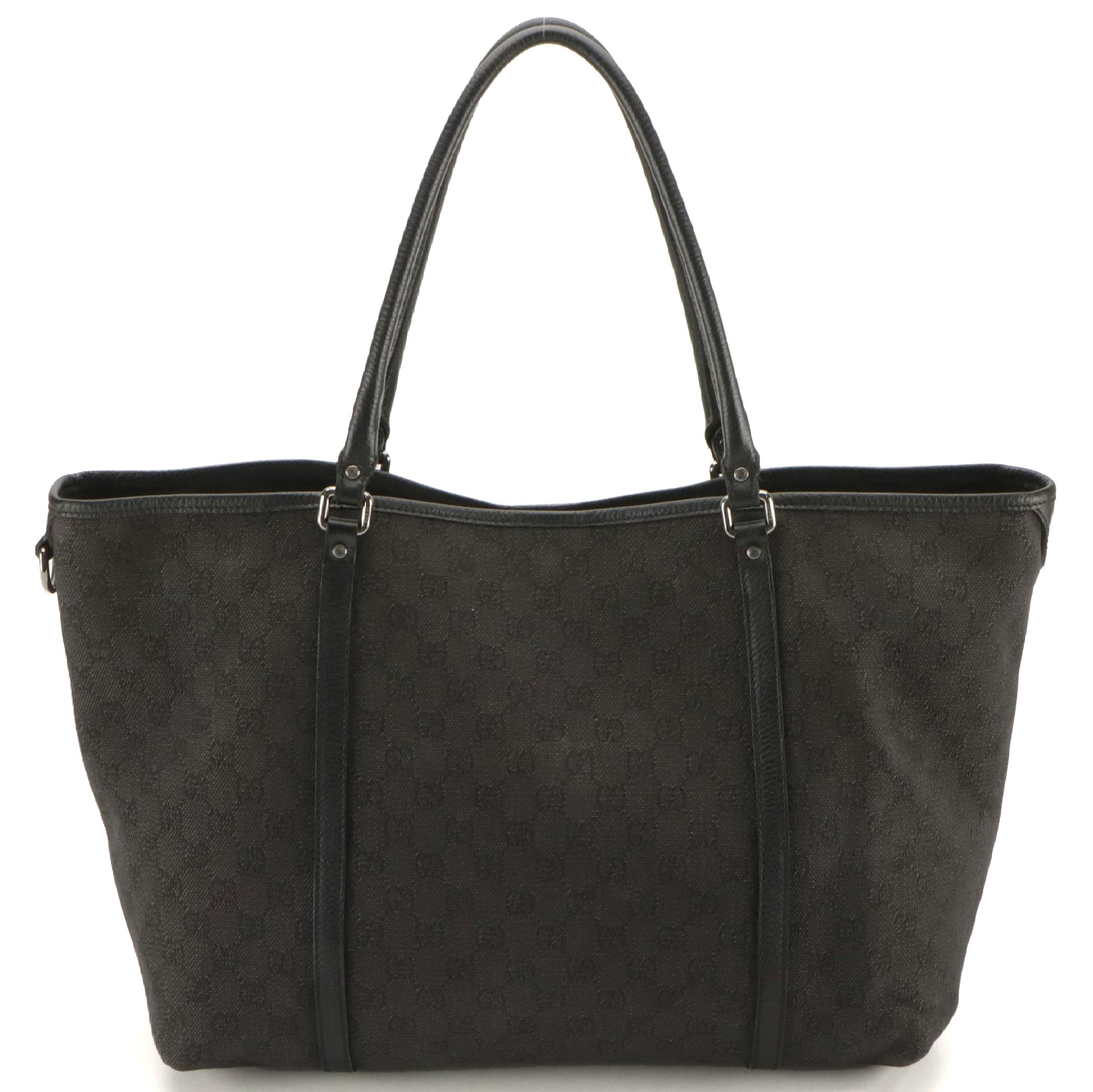 Gucci Black GG Jacquard Canvas and Leather Tote