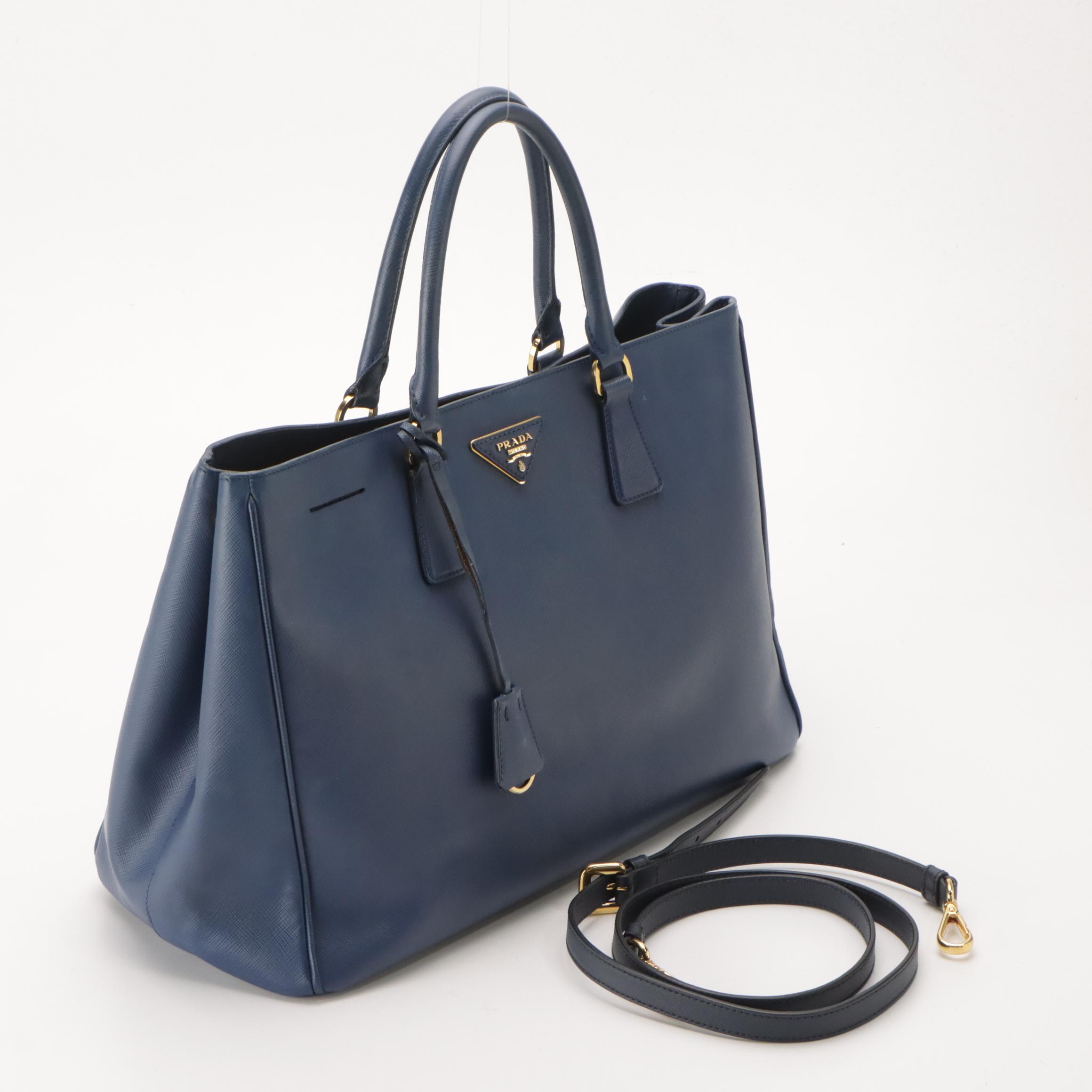 Prada Large Galleria Two-Way Tote in Blue Saffiano Leather