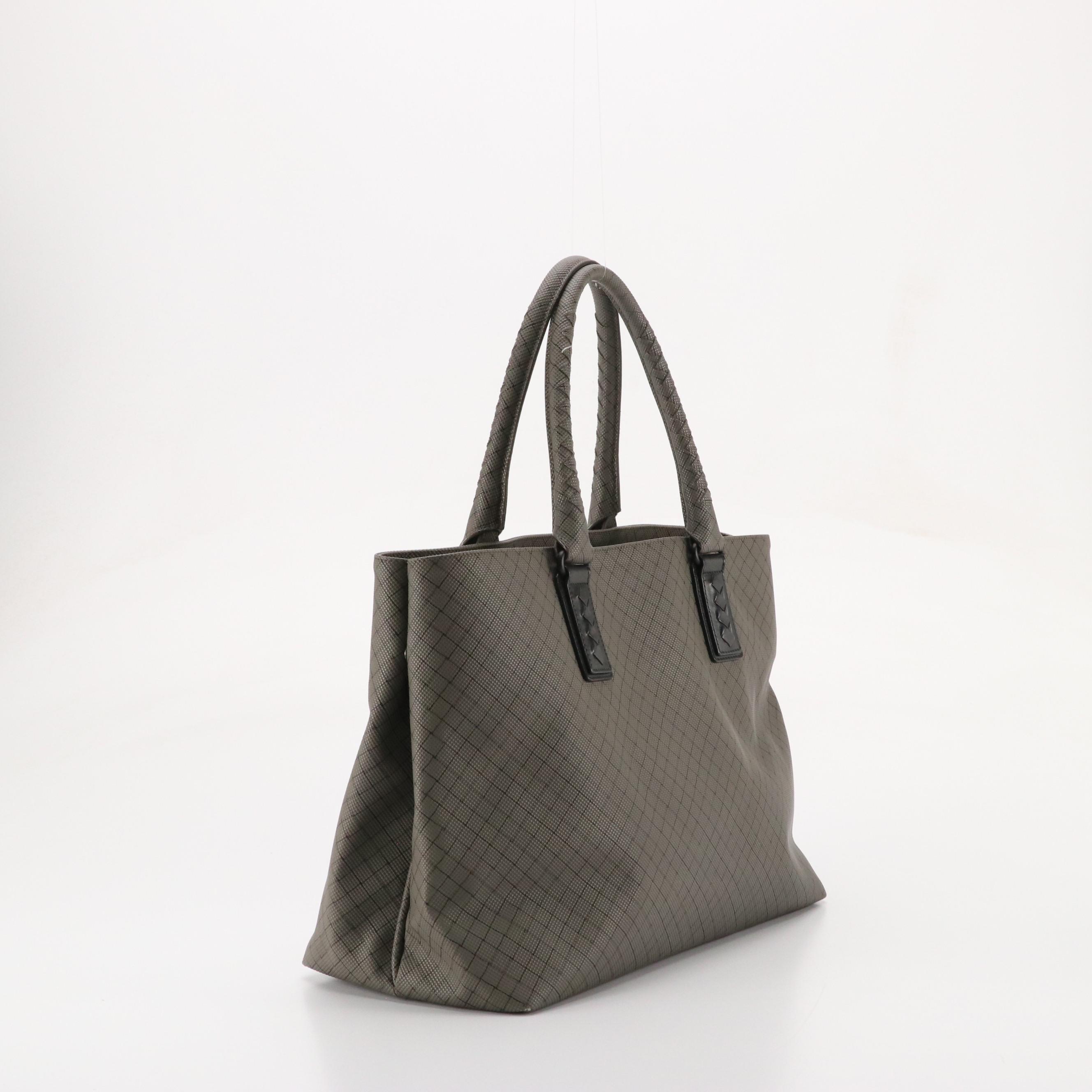 Bottega Veneta Marco Polo Intreccio Jet Tote in Gray Rubberized PVC