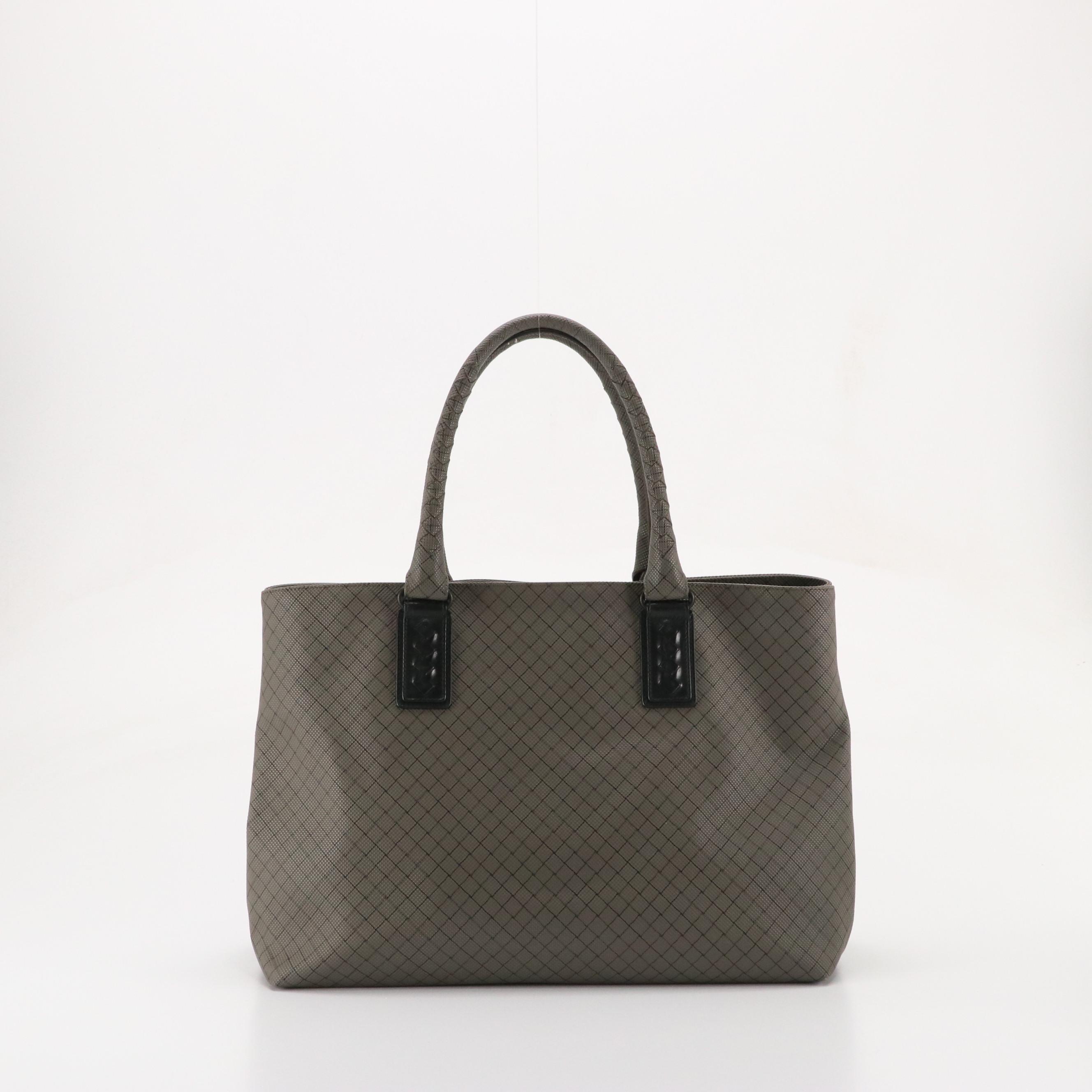 Bottega Veneta Marco Polo Intreccio Jet Tote in Gray Rubberized PVC