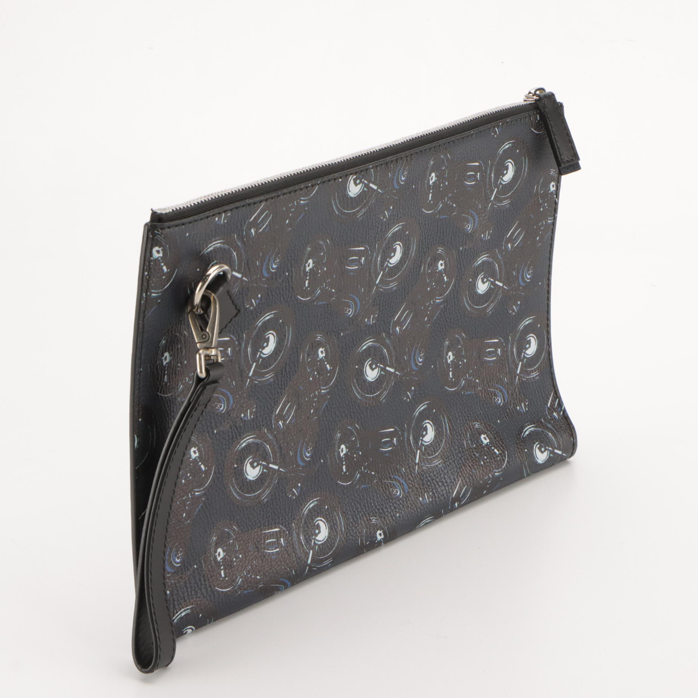 Salvatore Ferragamo Motorcycle Print Coated Canvas and Leather Wristlet Clutch