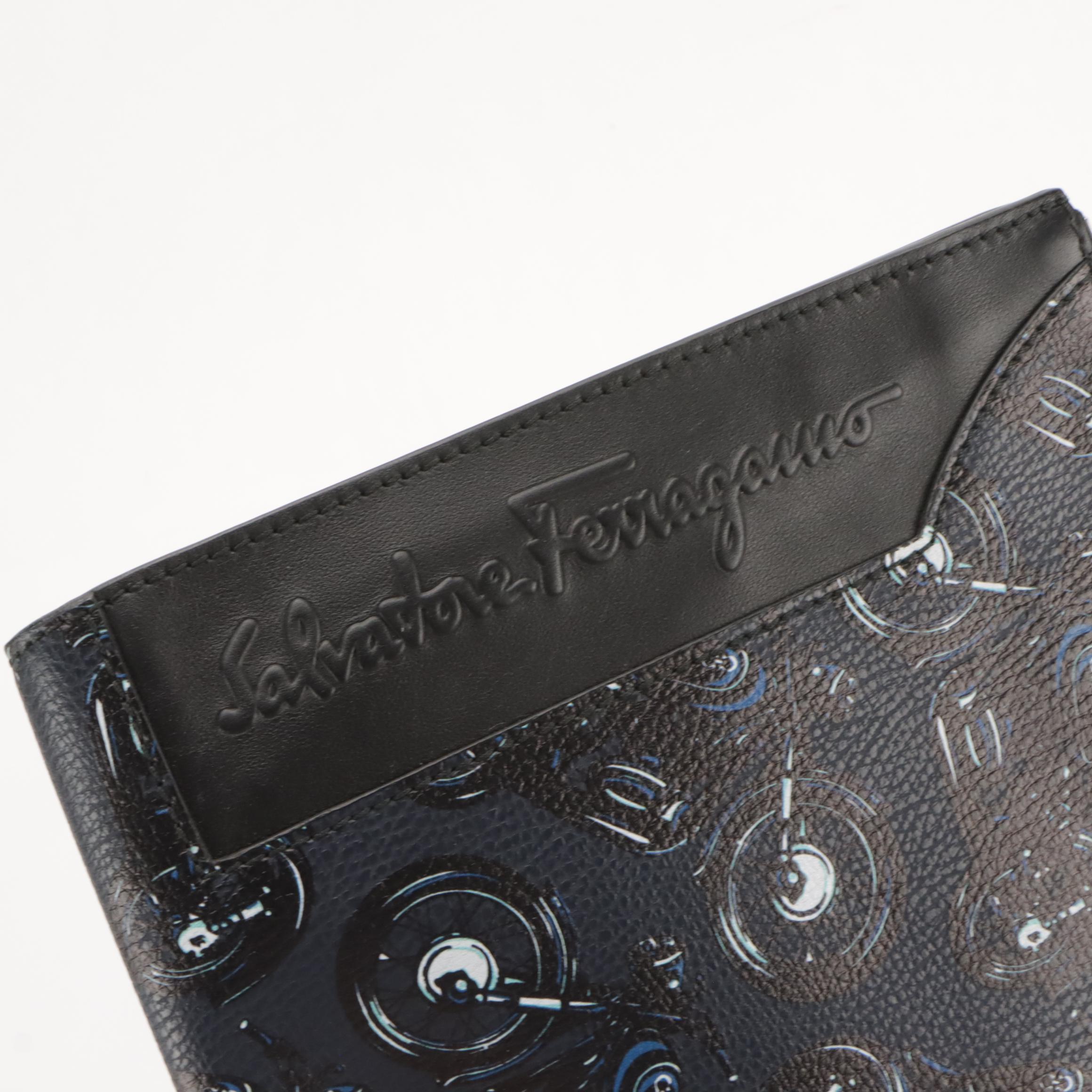 Salvatore Ferragamo Motorcycle Print Coated Canvas and Leather Wristlet Clutch