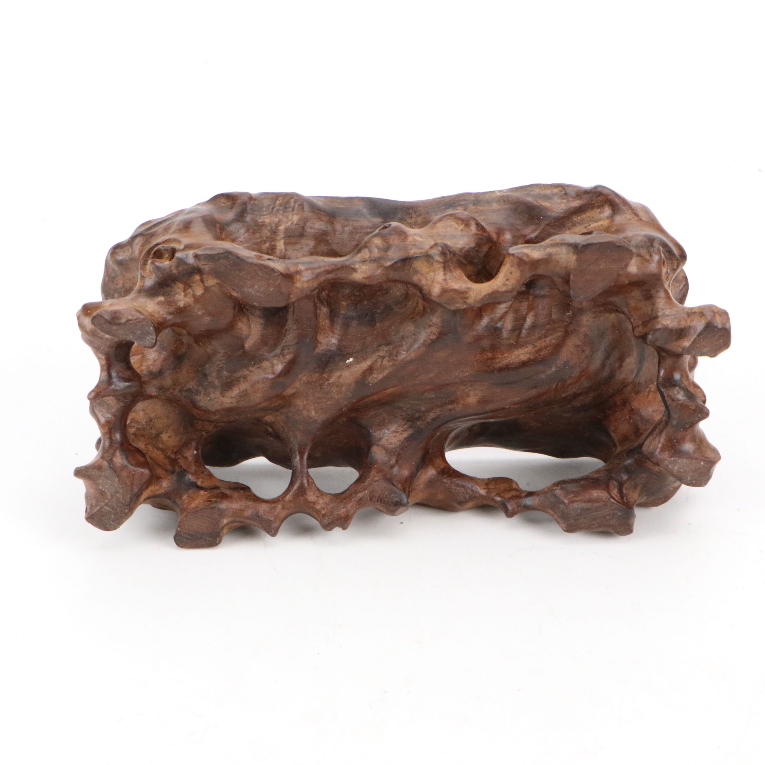 Chinese Hand-Carved Serpentine Guardian Lion Figurine on Wood Base