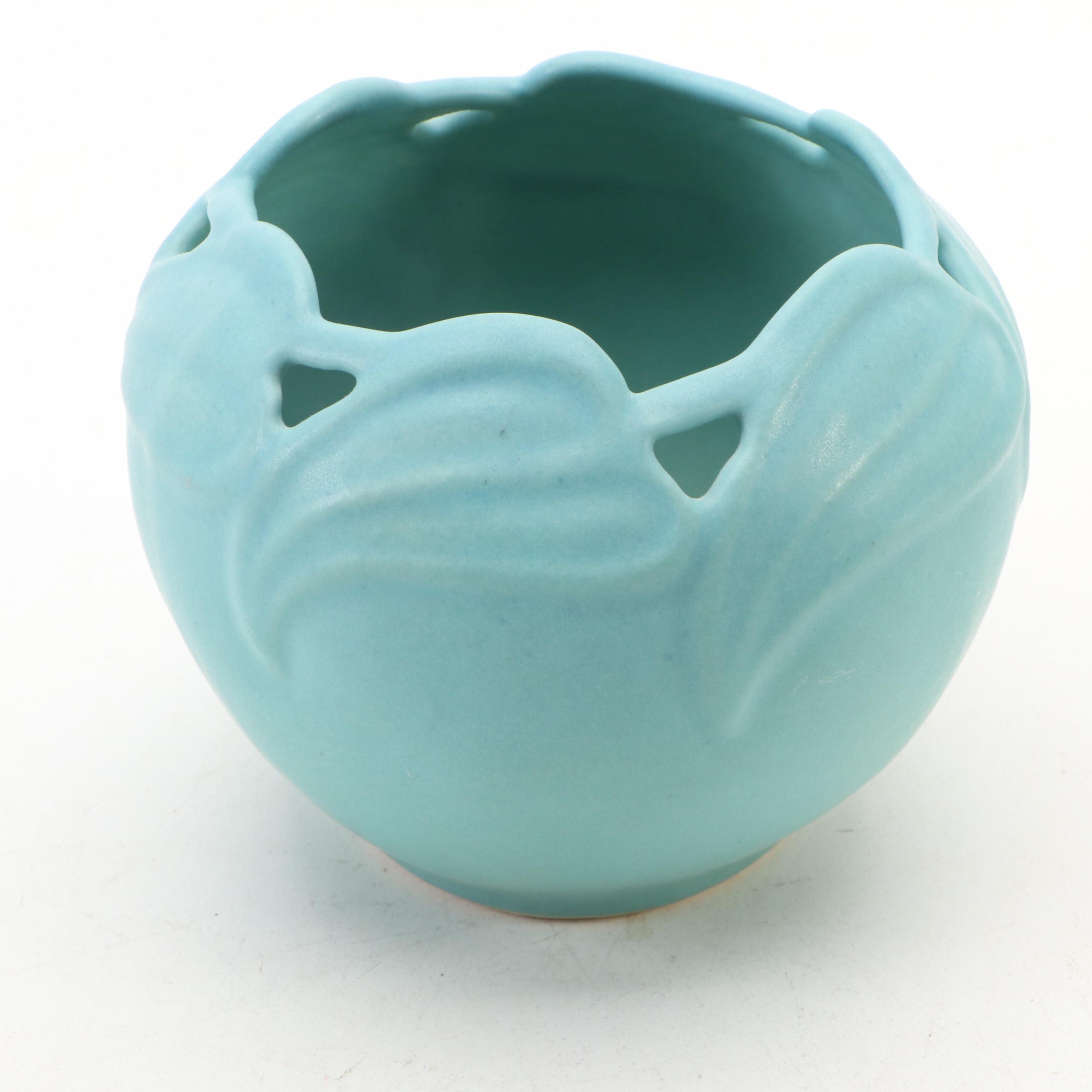 Van Briggle Pottery Philodendron Leaf Vase with Daffodil Stoneware Bowl