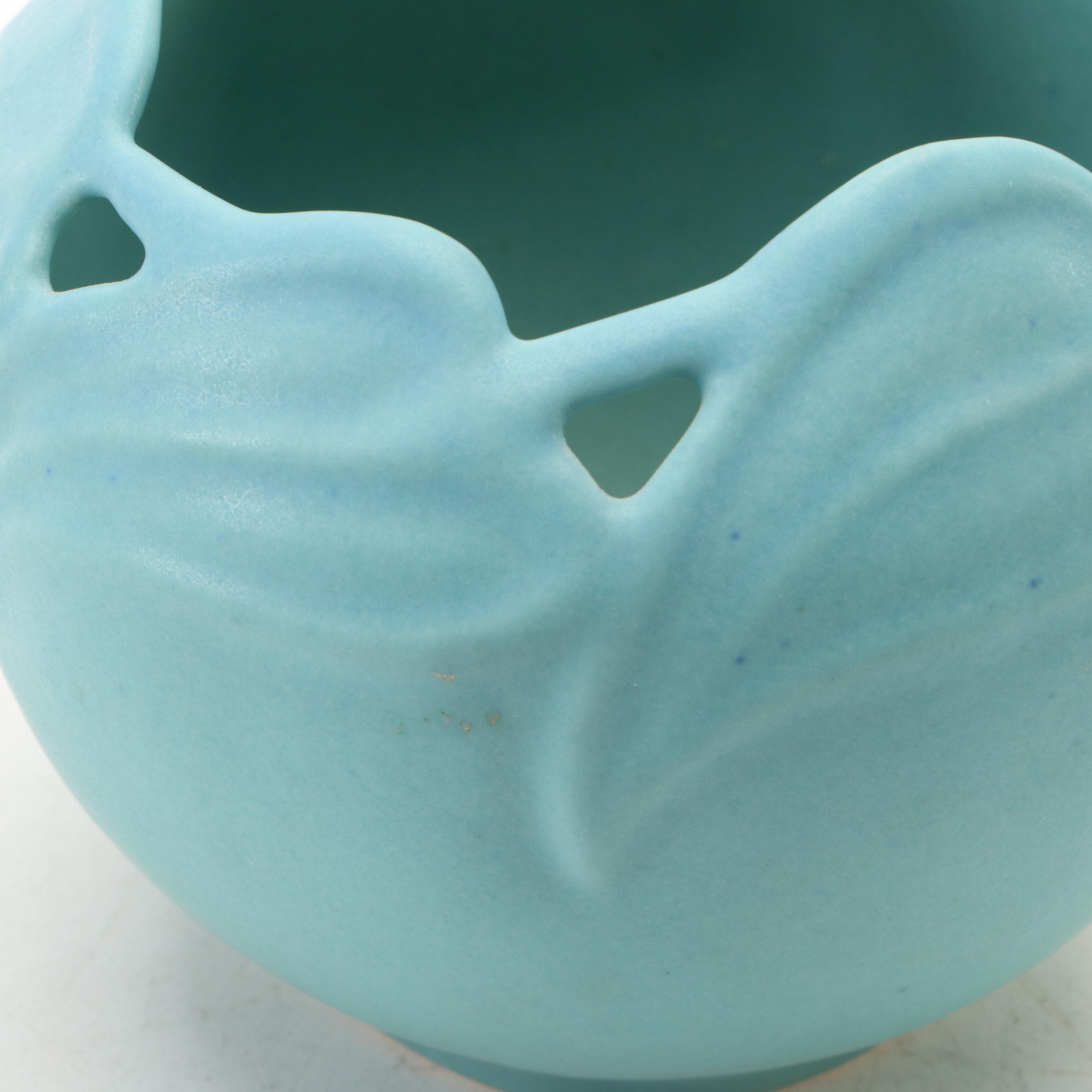 Van Briggle Pottery Philodendron Leaf Vase with Daffodil Stoneware Bowl