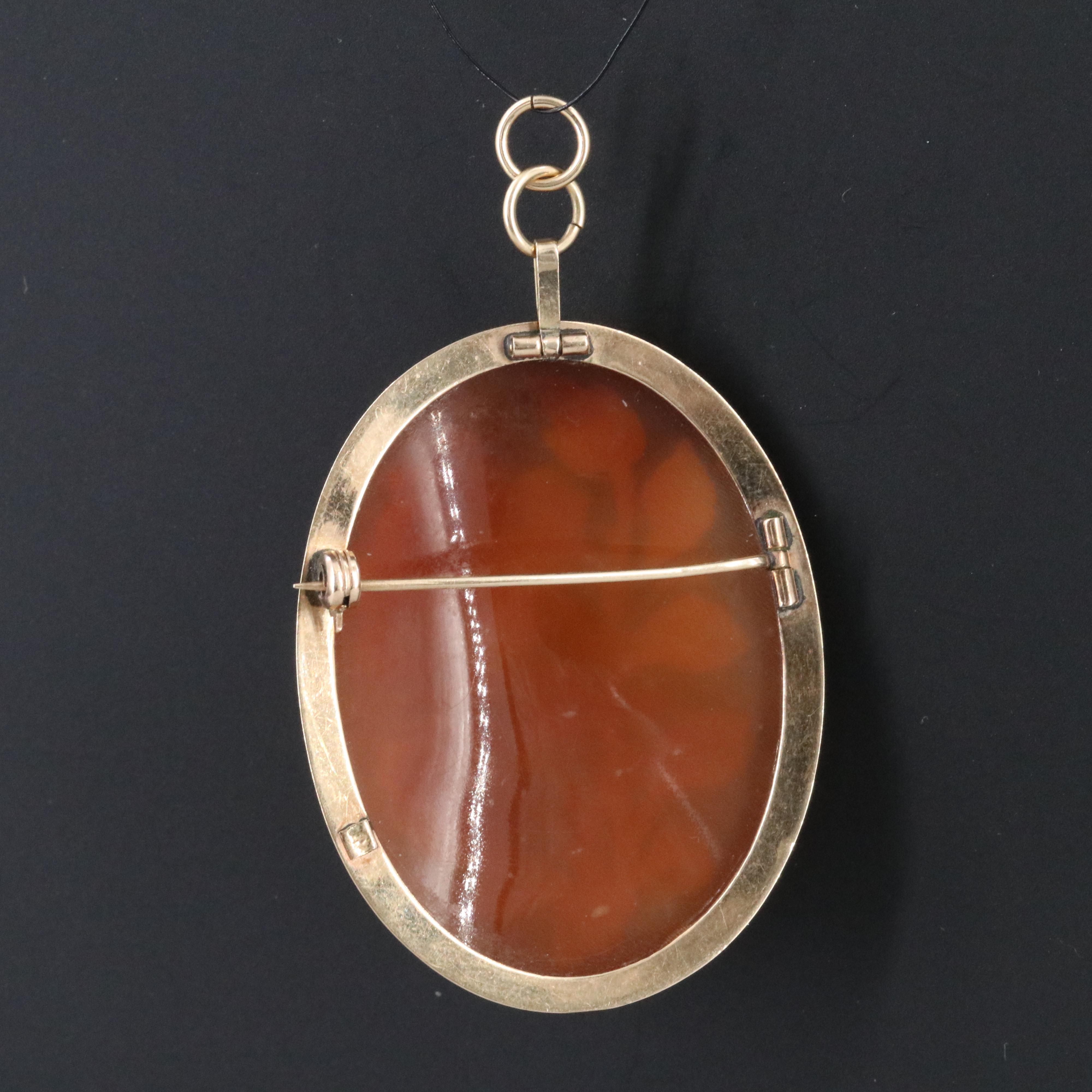 Vintage 10K Shell Rose Cameo Converter Brooch