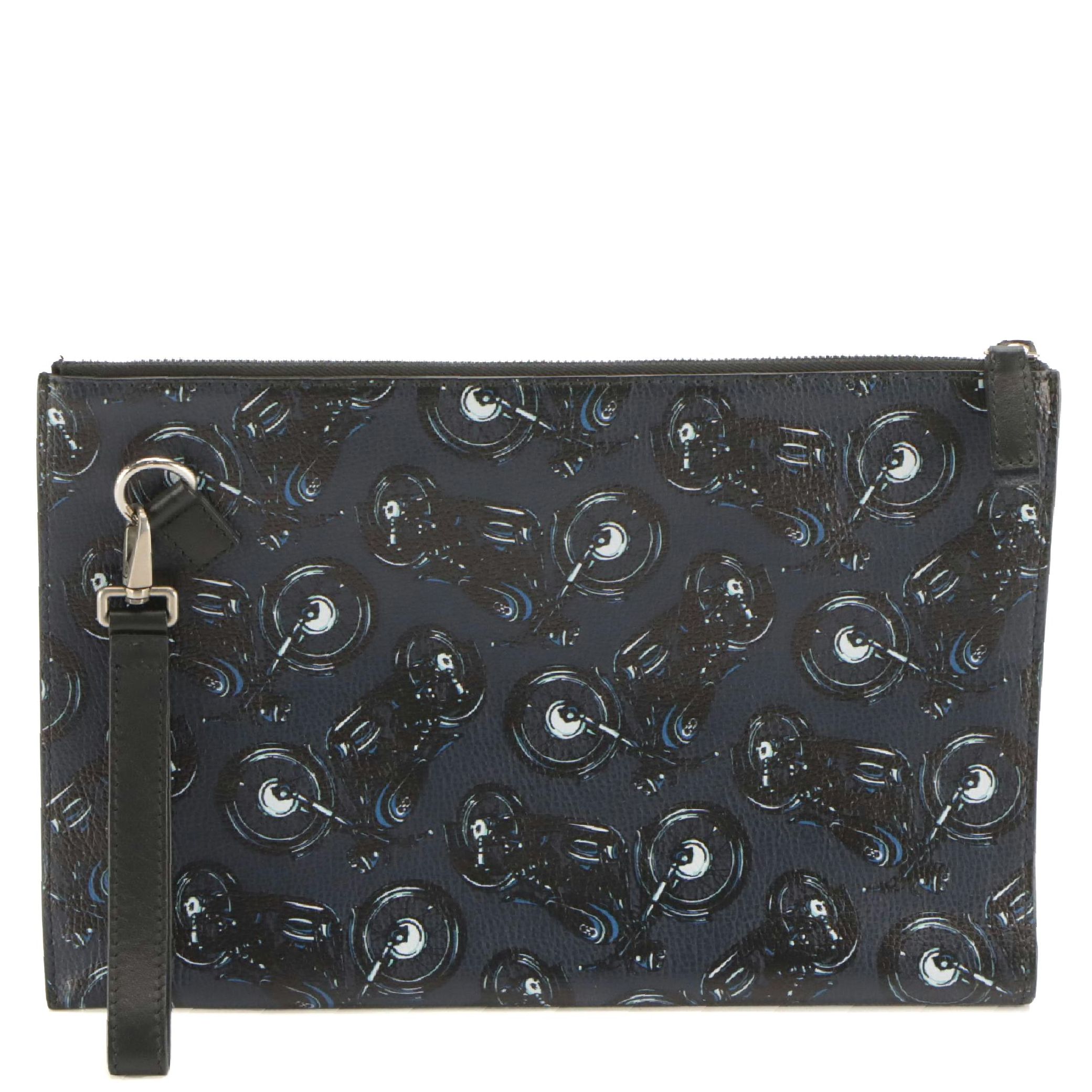 Salvatore Ferragamo Motorcycle Print Coated Canvas and Leather Wristlet Clutch