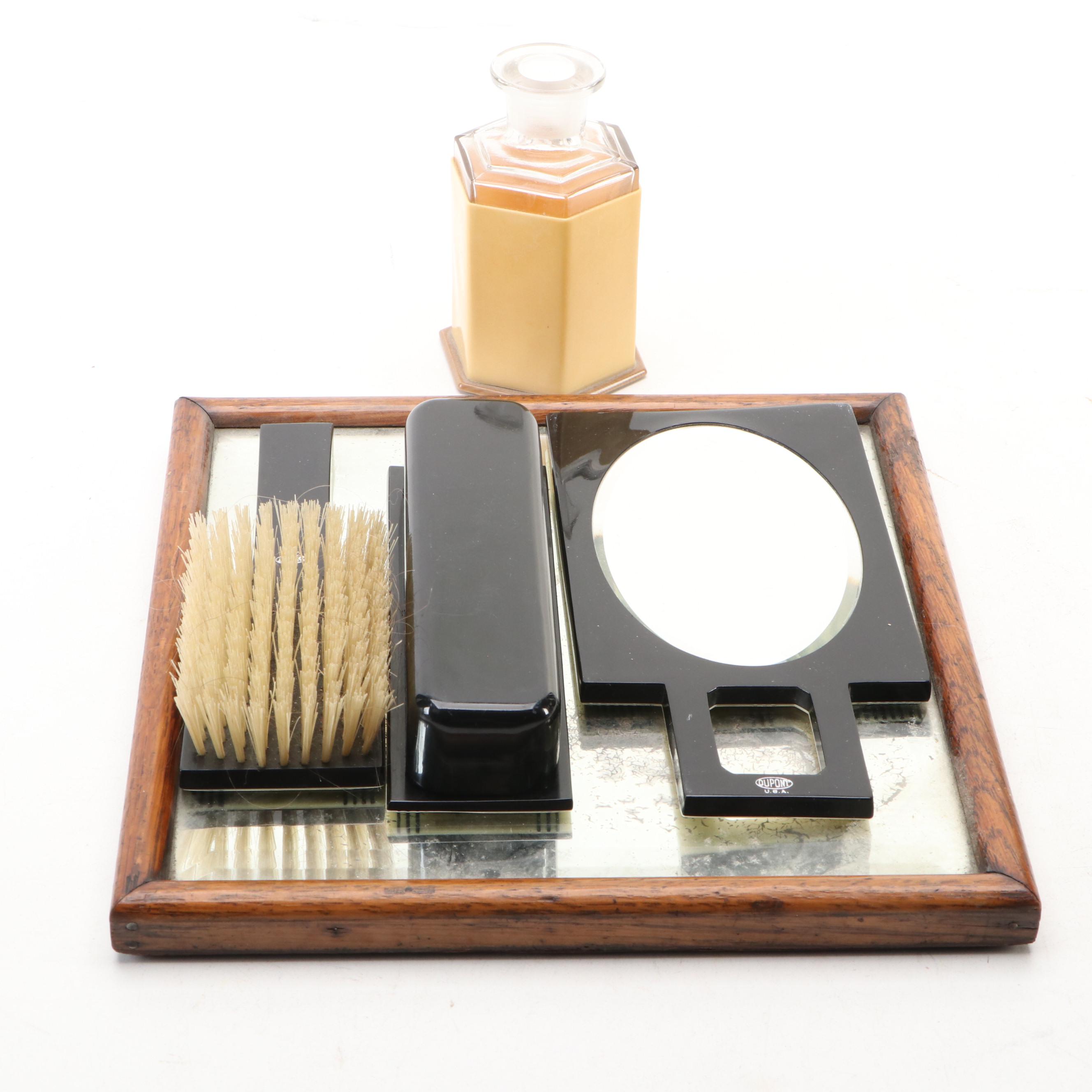 Dupont Art Deco Style Celluloid Vanity Kit with Mirror and Bottle