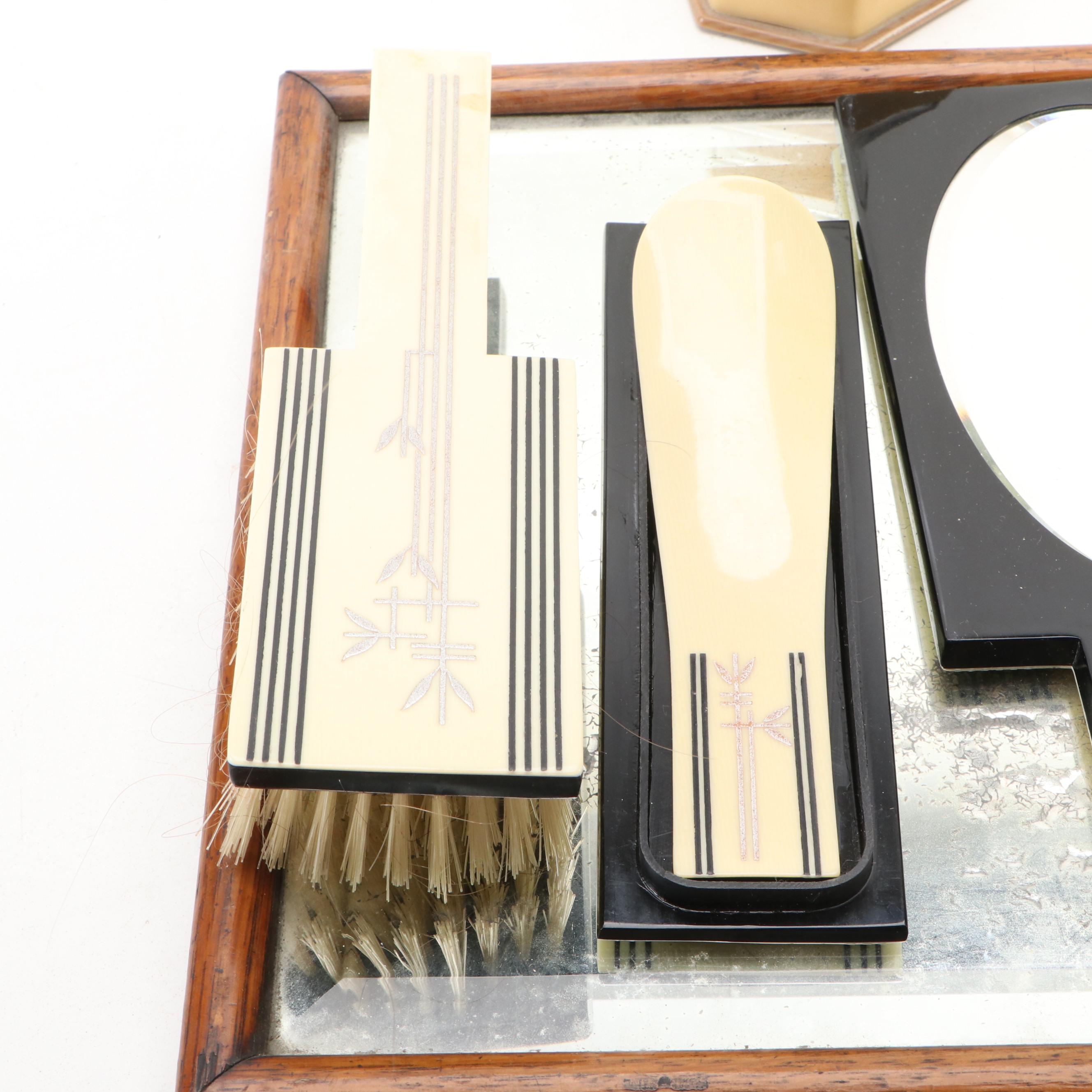 Dupont Art Deco Style Celluloid Vanity Kit with Mirror and Bottle
