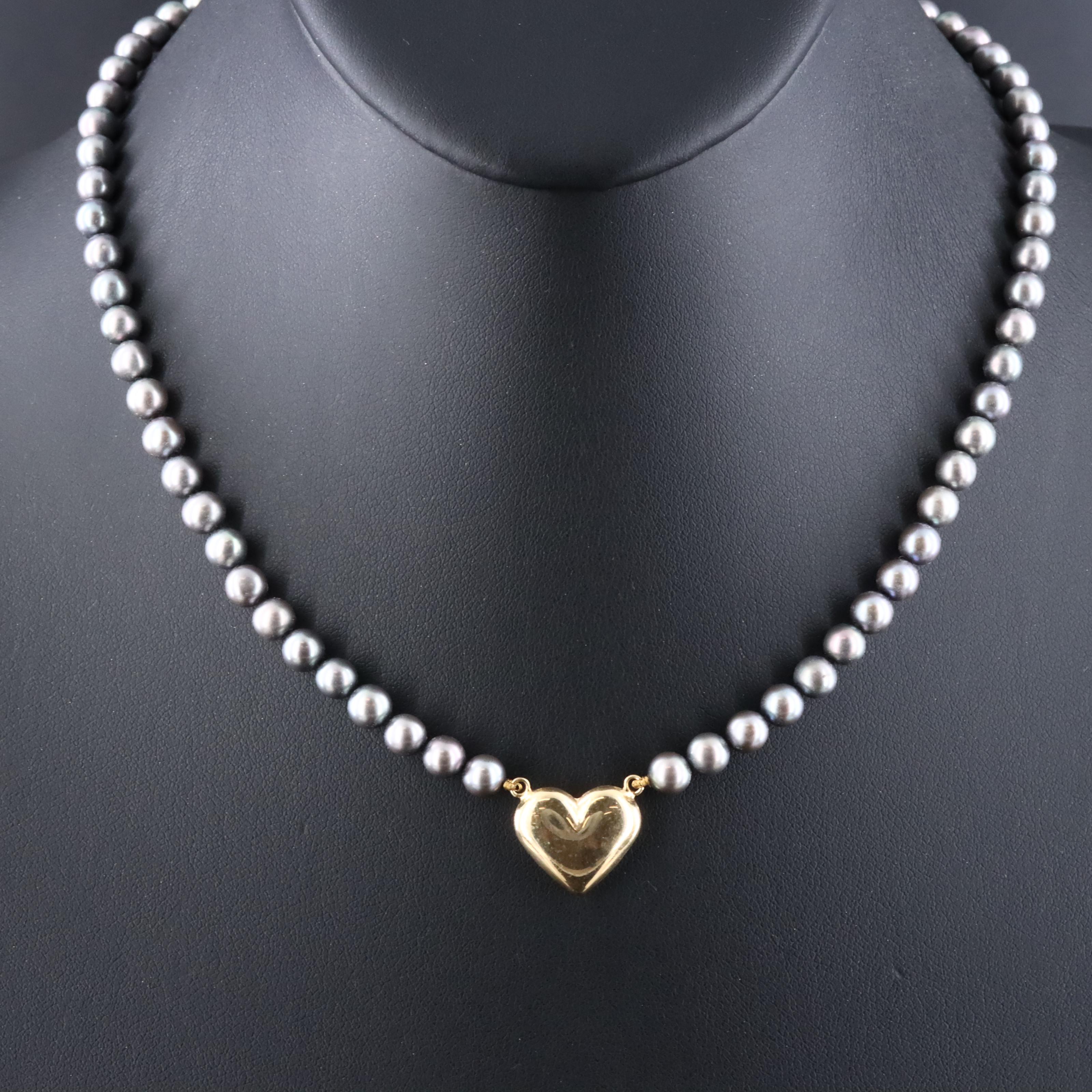 14K Pearl Puff Heart Necklace