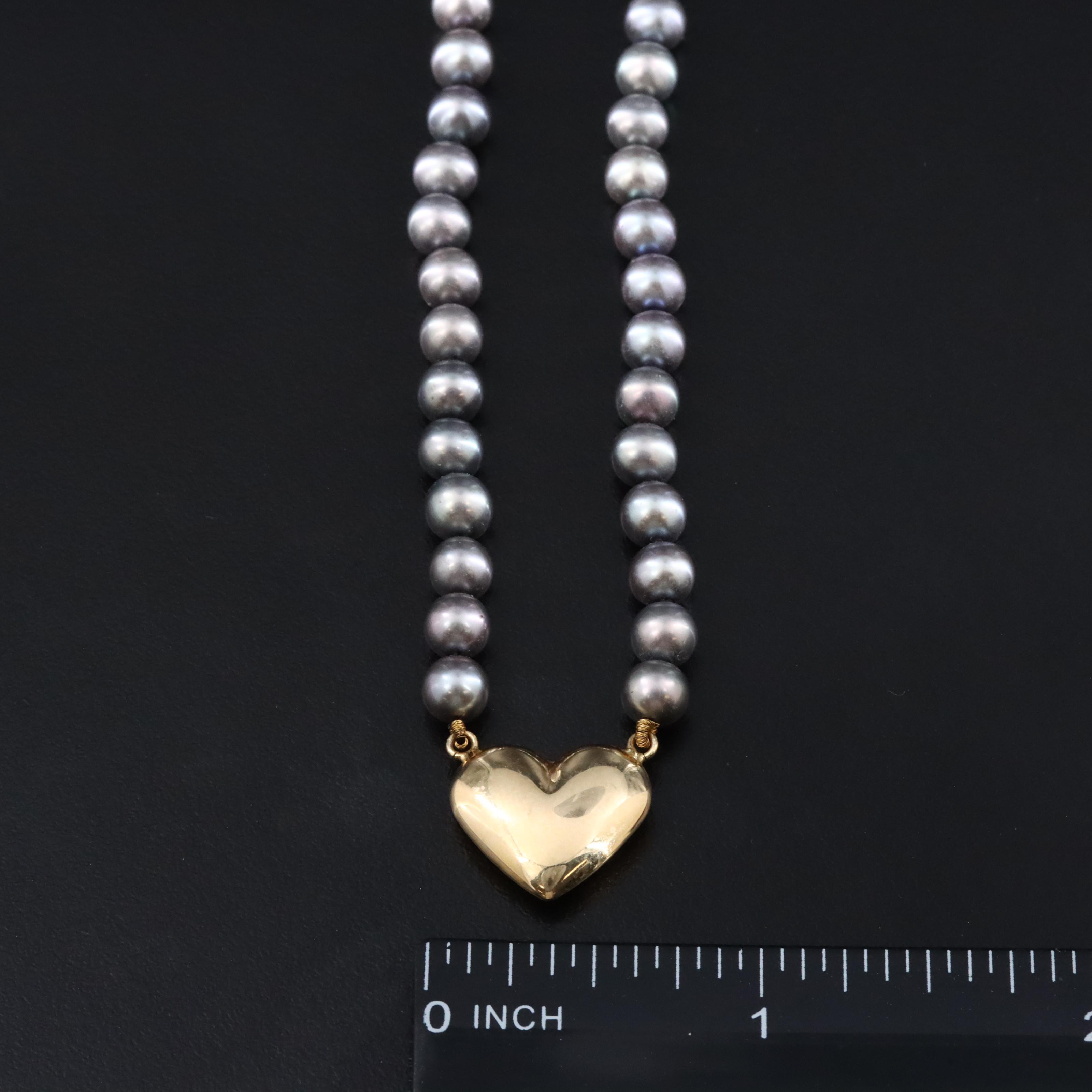 14K Pearl Puff Heart Necklace