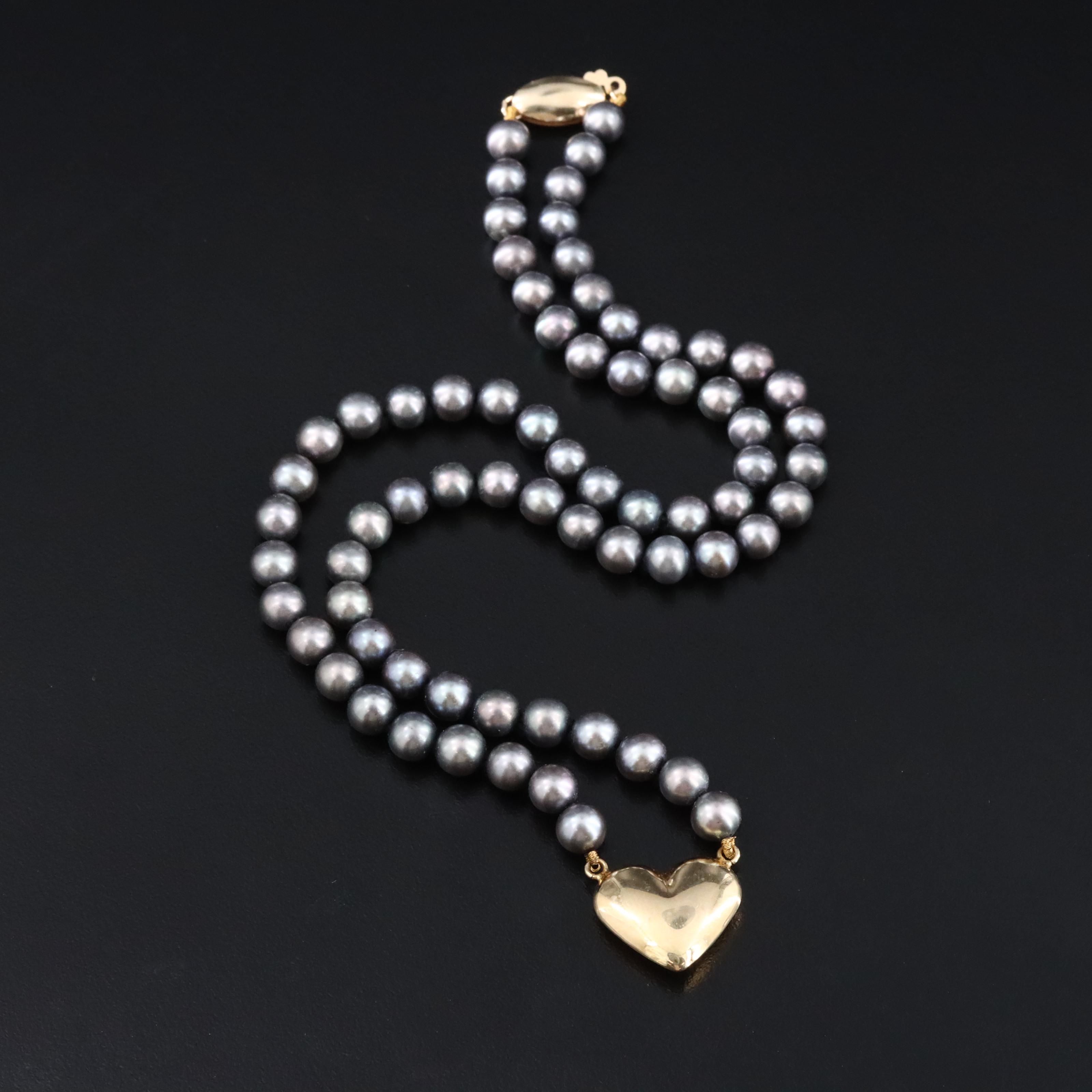 14K Pearl Puff Heart Necklace