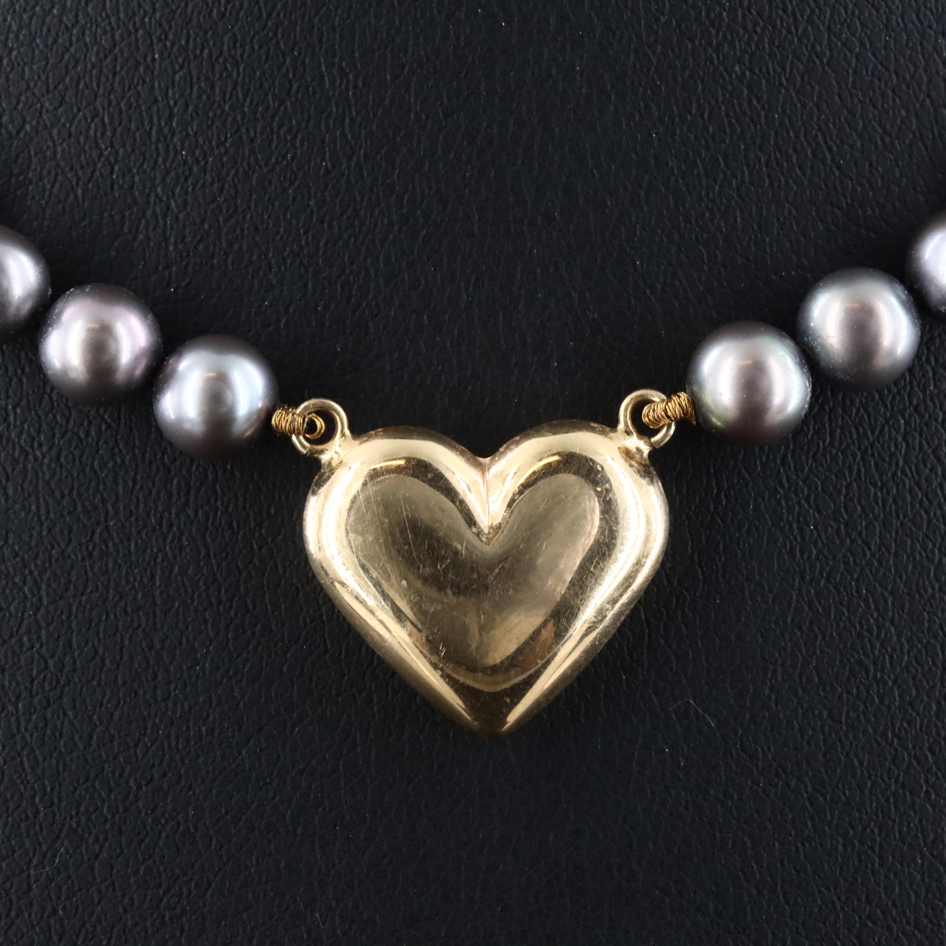 14K Pearl Puff Heart Necklace