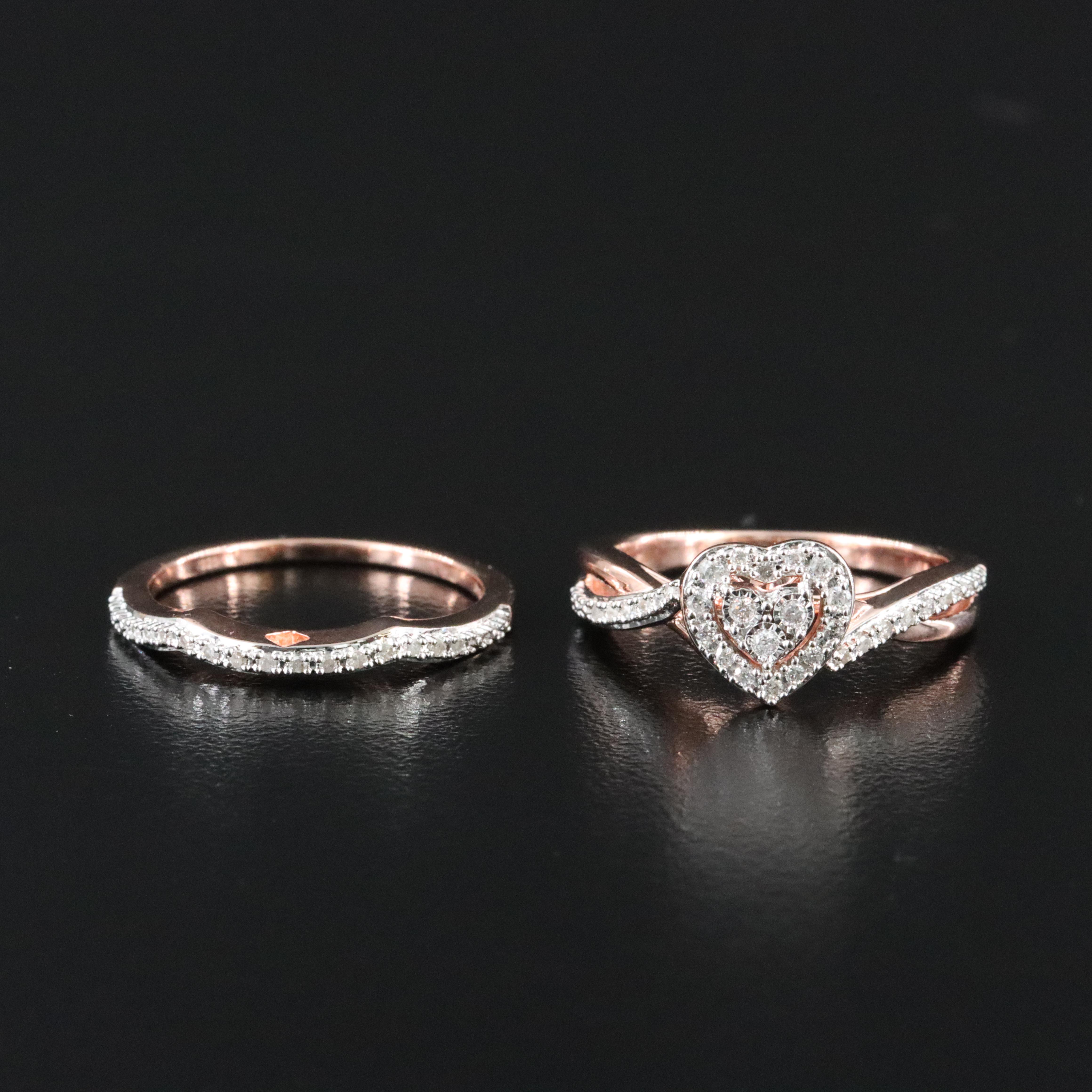 Sterling Diamond Heart Halo Ring Set