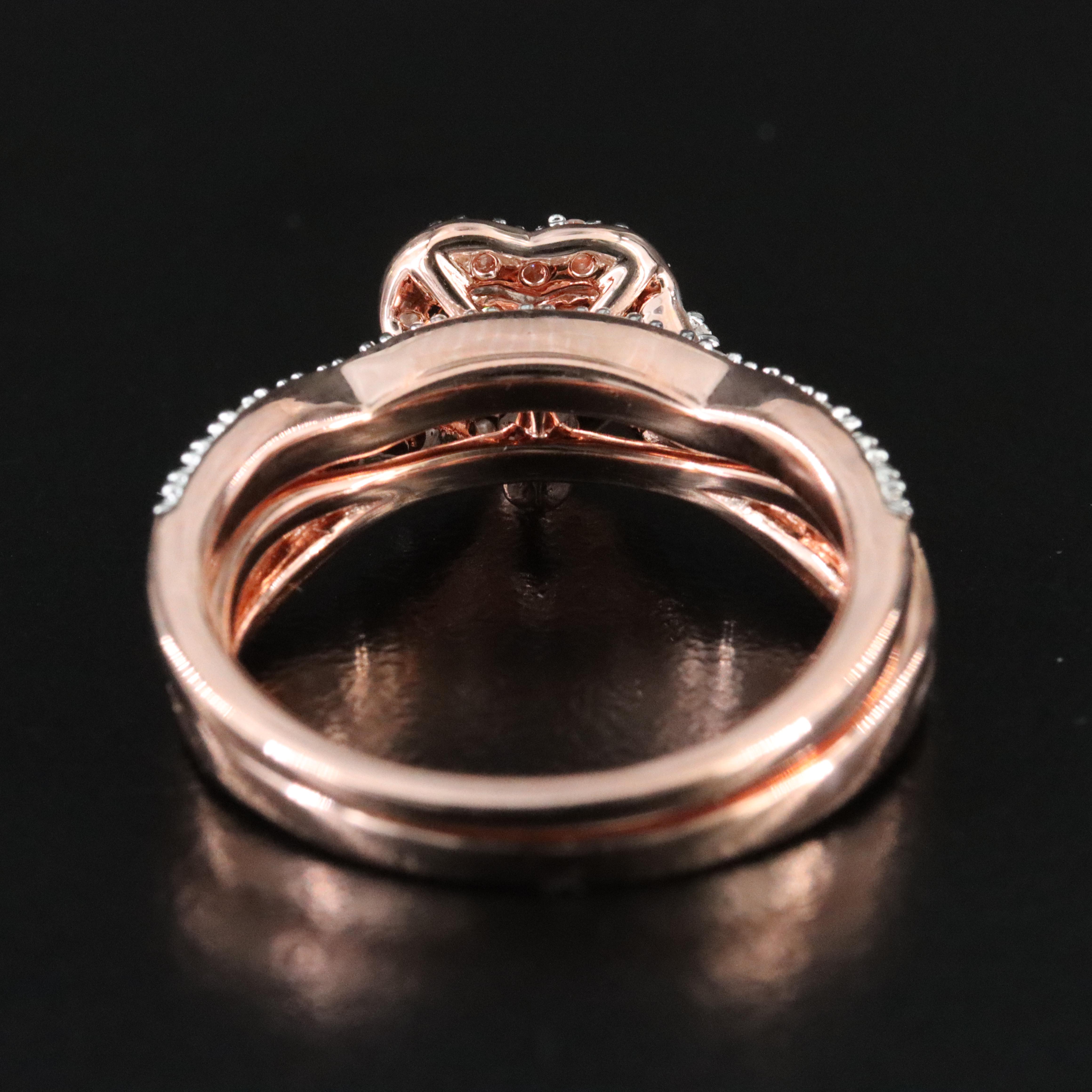 Sterling Diamond Heart Halo Ring Set