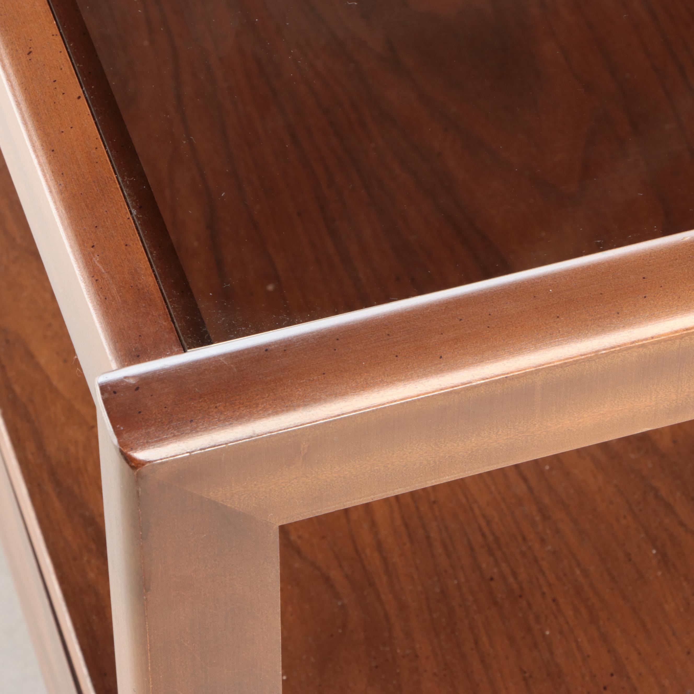 Mid Century Modern Style Glass Top Wooden Side Table