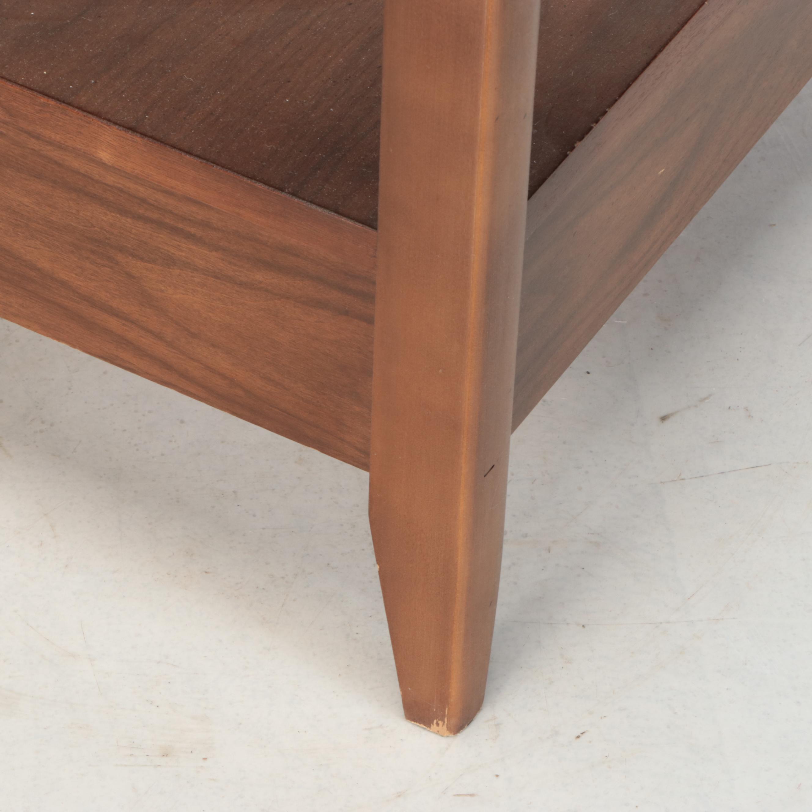 Mid Century Modern Style Glass Top Wooden Side Table