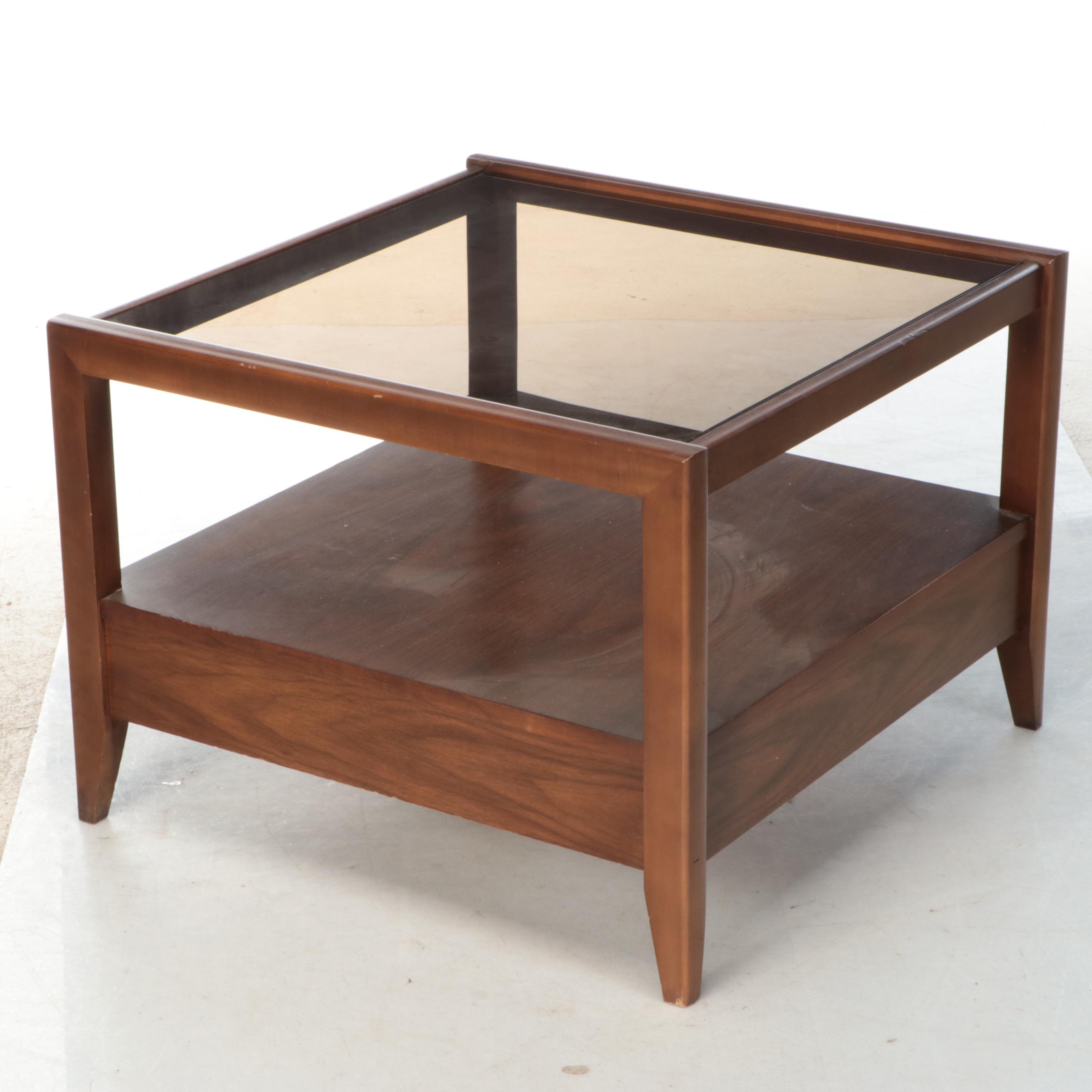 Mid Century Modern Style Glass Top Wooden Side Table