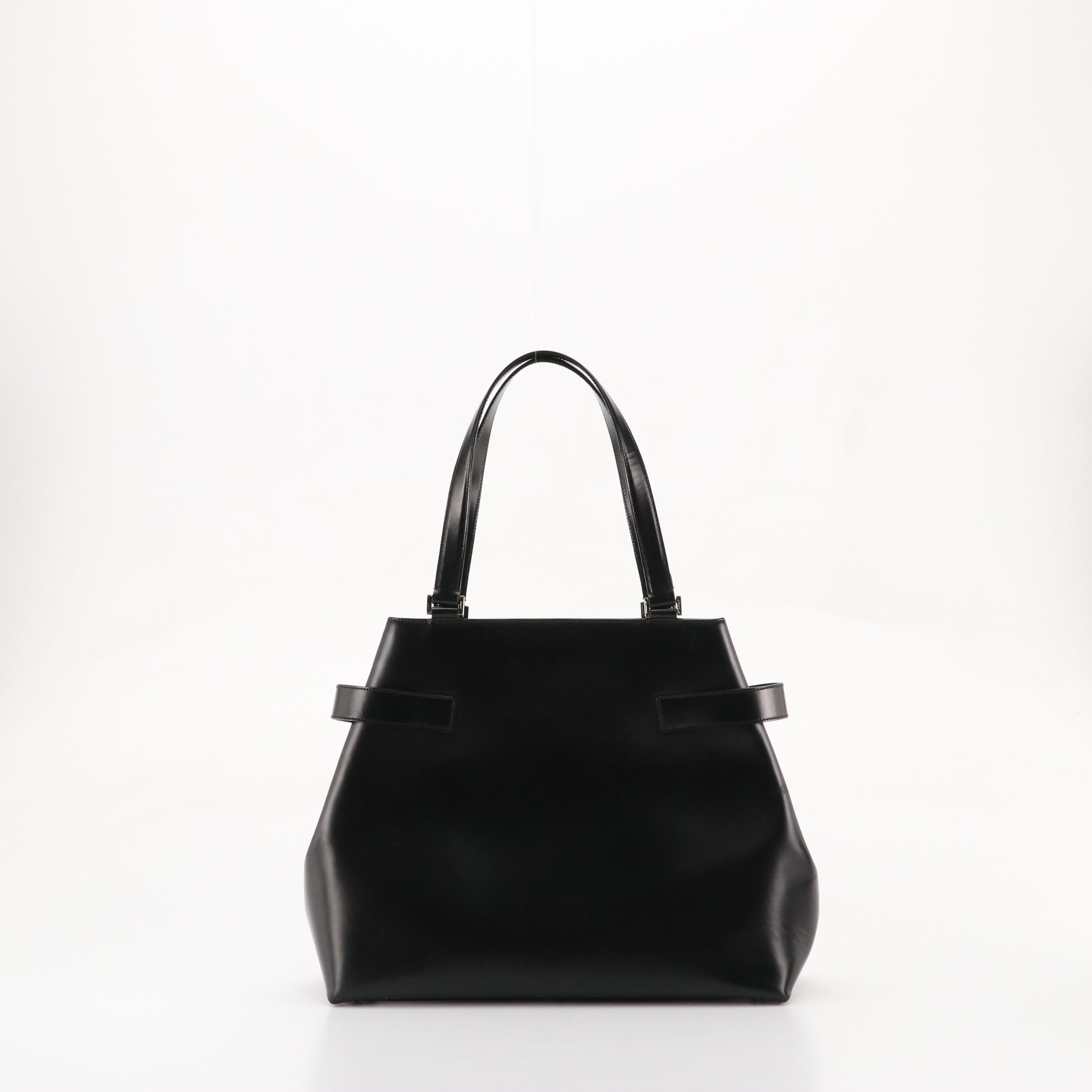 Salvatore Ferragamo Gancini Shoulder Tote in Black Leather