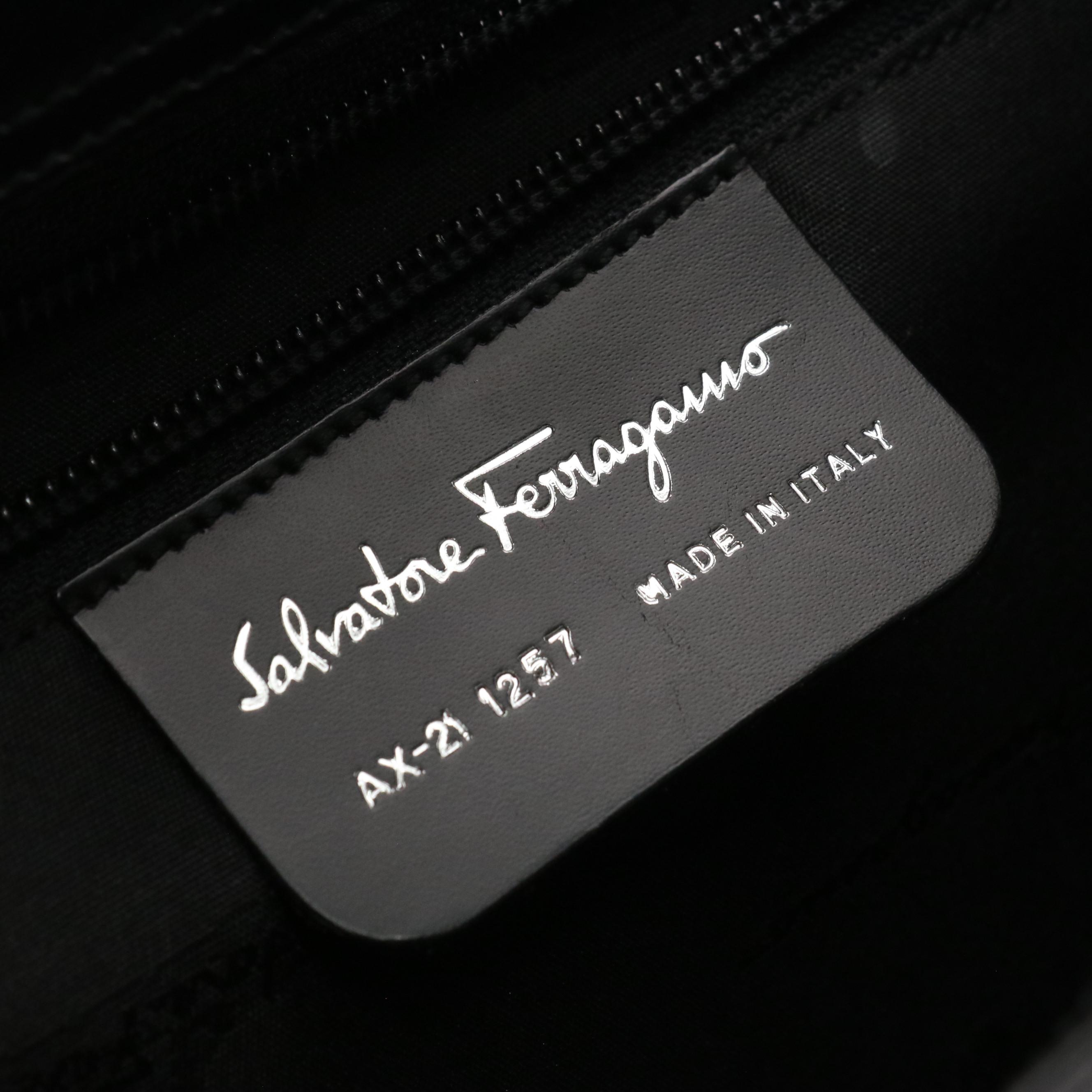 Salvatore Ferragamo Gancini Shoulder Tote in Black Leather