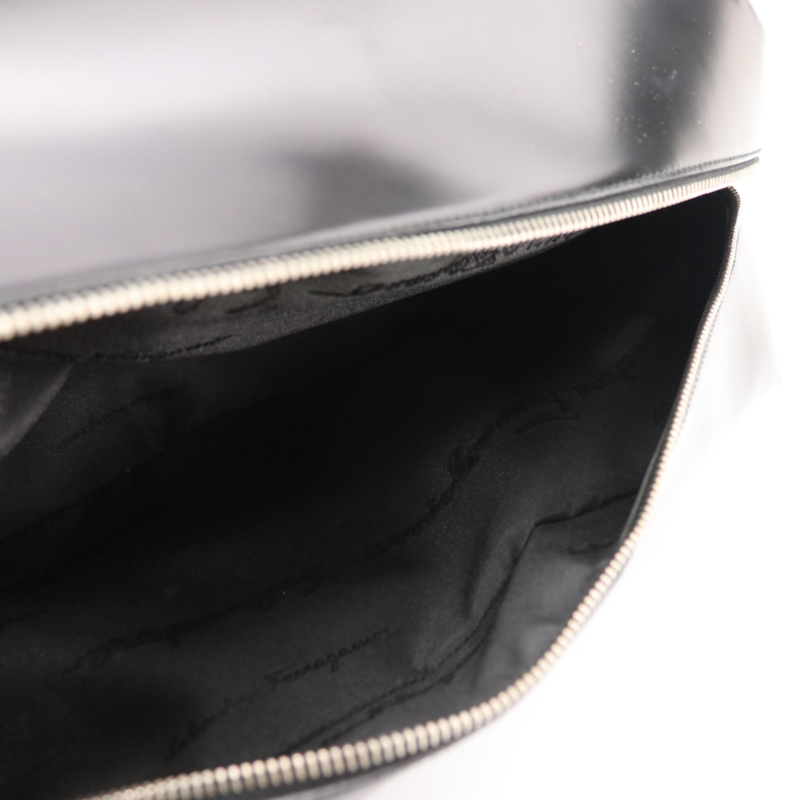 Salvatore Ferragamo Gancini Shoulder Tote in Black Leather