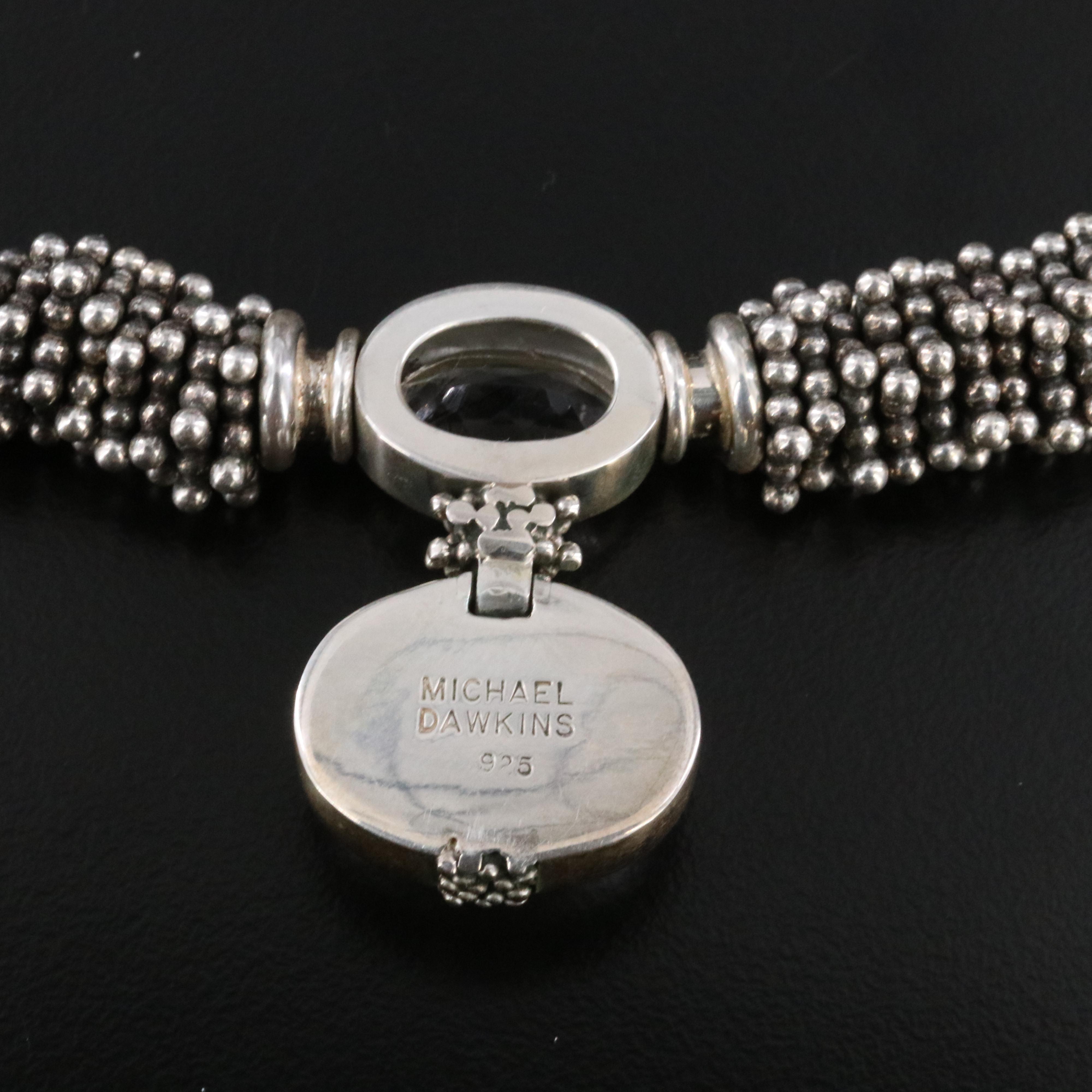 Michael Dawkins Sterling Pearl and Tourmalinated Quartz Necklace