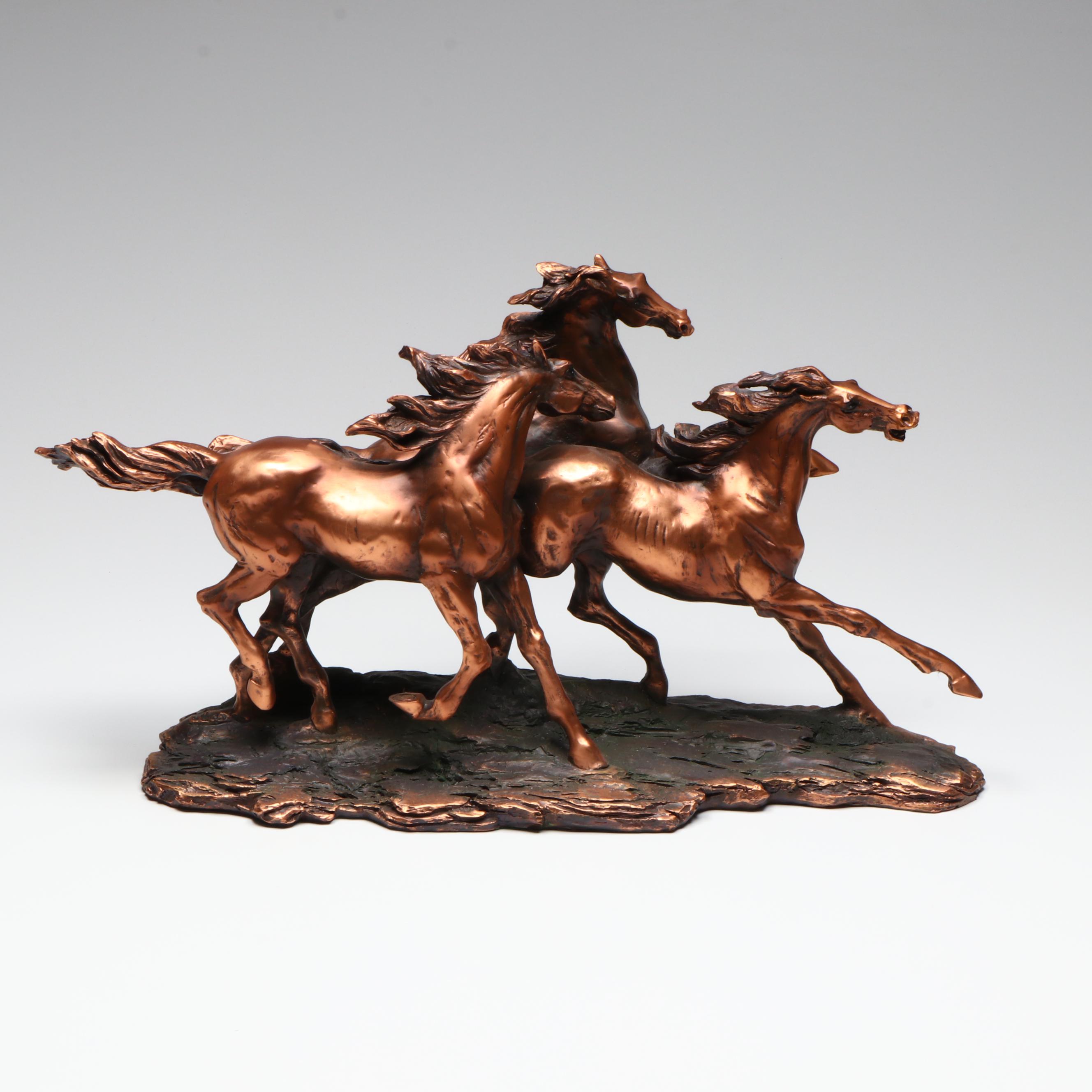 Bronze Finish Sculpture of Galloping Horses